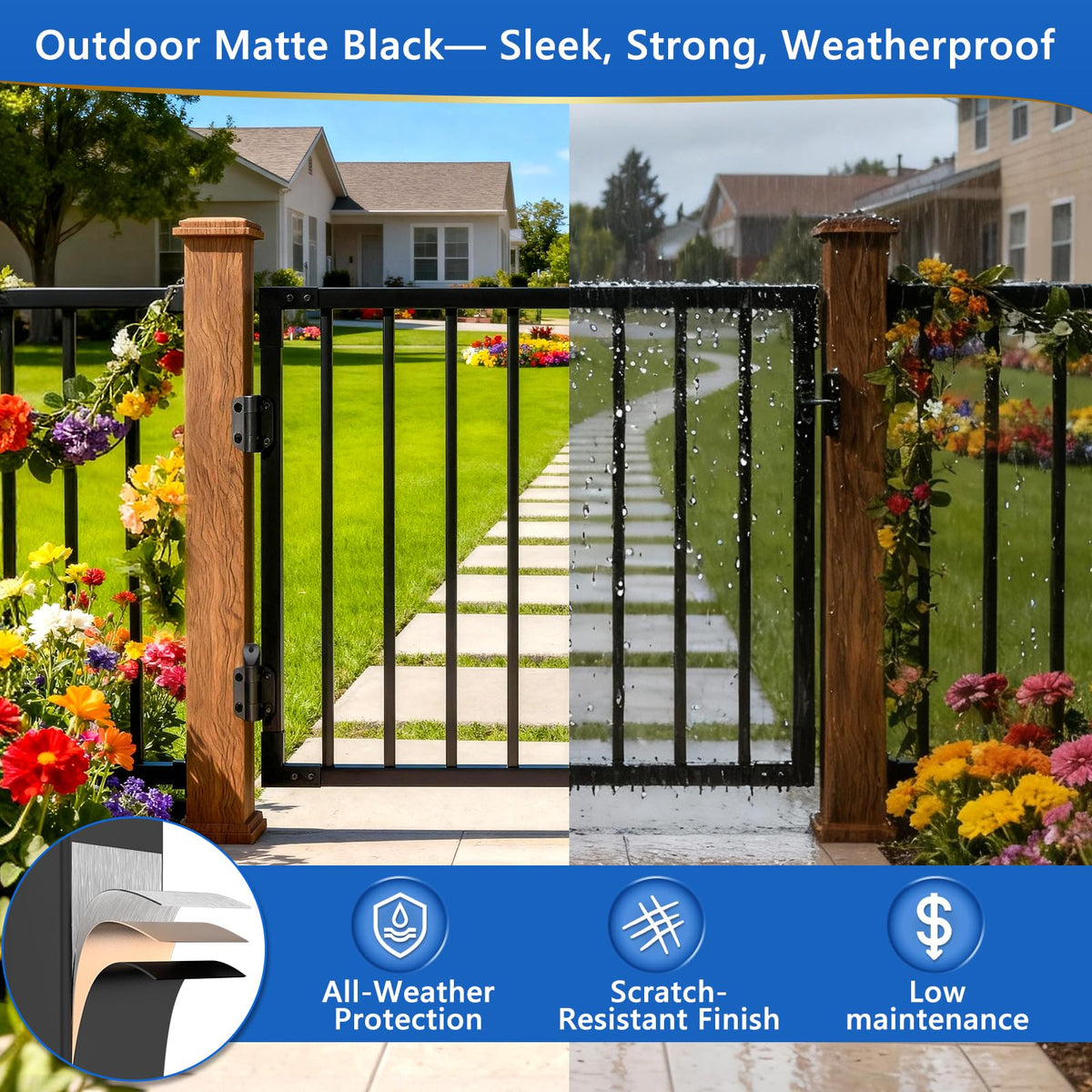 Guwezoy W.3ft x H.36in Outdoor Aluminum Deck Gate Kit, Cuttable Porch Gate with Latch and Auto-Close Hinge, AAMA 2604–Grade Texture Black Finish for Deck Railing, Patio, Porch, Garden & Yard