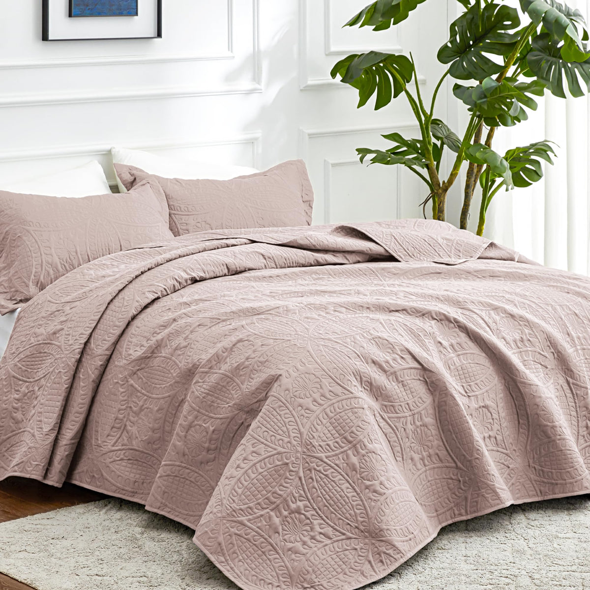 Love's cabin Quilts for Full Bed Burlwood Bedspreads Bedding Set - Lightweight Bedspread Comforter - Coin Pattern Bedding Coverlet for All Season - 3 Pieces (1 Quilt, 2 Pillow Shams)