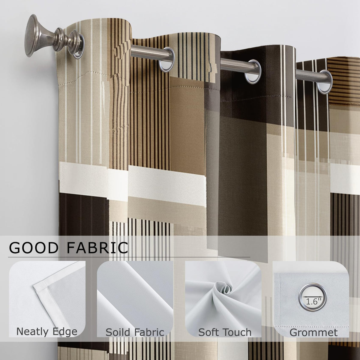 Solvivae Geometric Curtains 63 Inch Length, Modern Abstract Brown Taupe Beige Blackout Curtains for Bedroom Living Room, Room Darkening Thermal Insulated Grommet Drapes, Patterned Window Treatments