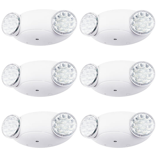 LIT-PaTH LED Emergency Lighting Fixtures with 2 LED Bug Eye Heads and Back Up Batteries- US Standard Exit Light, UL 924 and CEC Qualified, 120/277 Voltage, White, 6-Pack