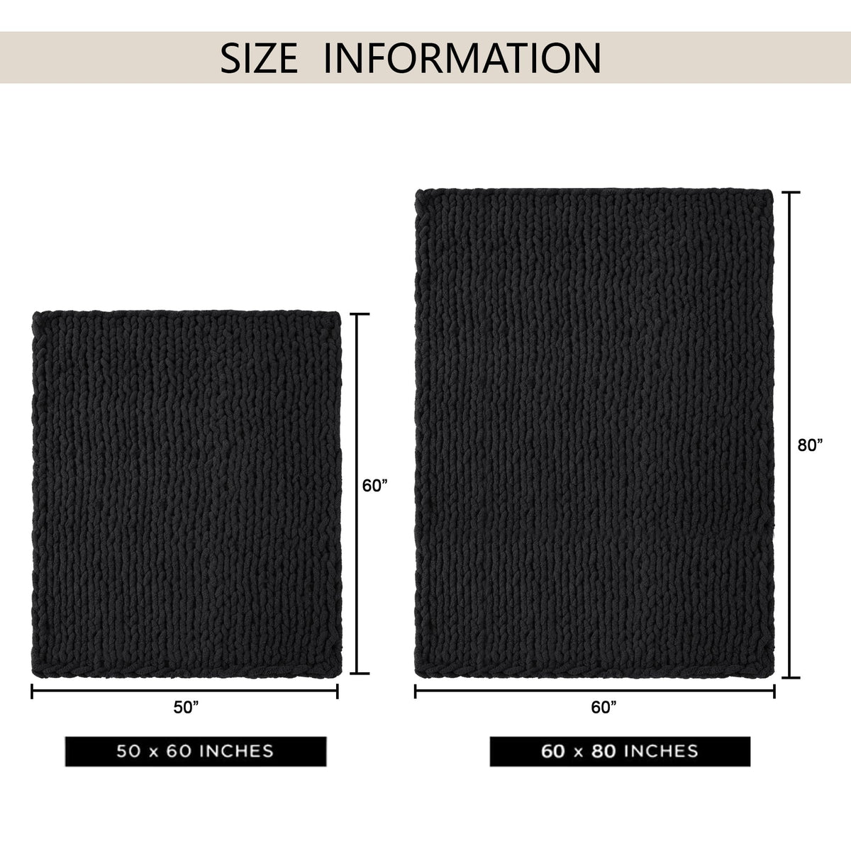LONG CREATE Chunky Knit Throw Blanket 50"X 60", 100% Handmade with Soft Chenille Yarn, 4.4lbs Thick Cable Knitted Blankets, Large Rope Knot Crochet Throws for Couch Sofa Bed Home Decor, Black