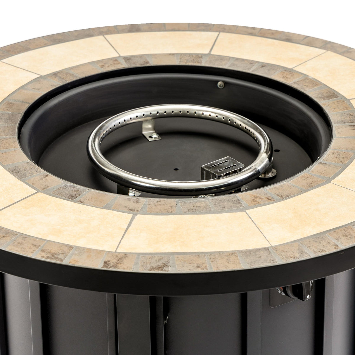 30" Propane Gas Fire Pit Table, 50000 BTU Round Outdoor Fire Pit with Mosaic Ceramic Tabletop, Steel Patio Fire Table with Lid & Rain Cover for Backyard Deck Garden, Black