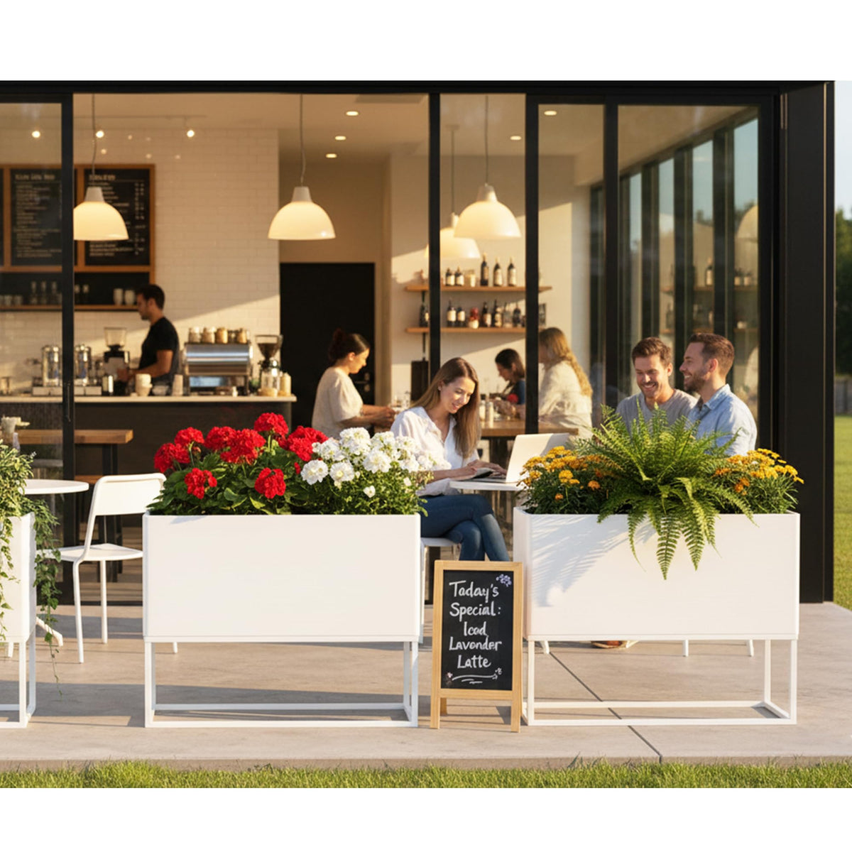 Modern Raised Metal Planter Box with Legs,38"L x 15"W x 30.5"H Outdoor Rectangular Planter,Durable All-Weather Use Elevated Planter for Commercial Patio, Balcony & Porch | Rounded Corner Design(1PCS)