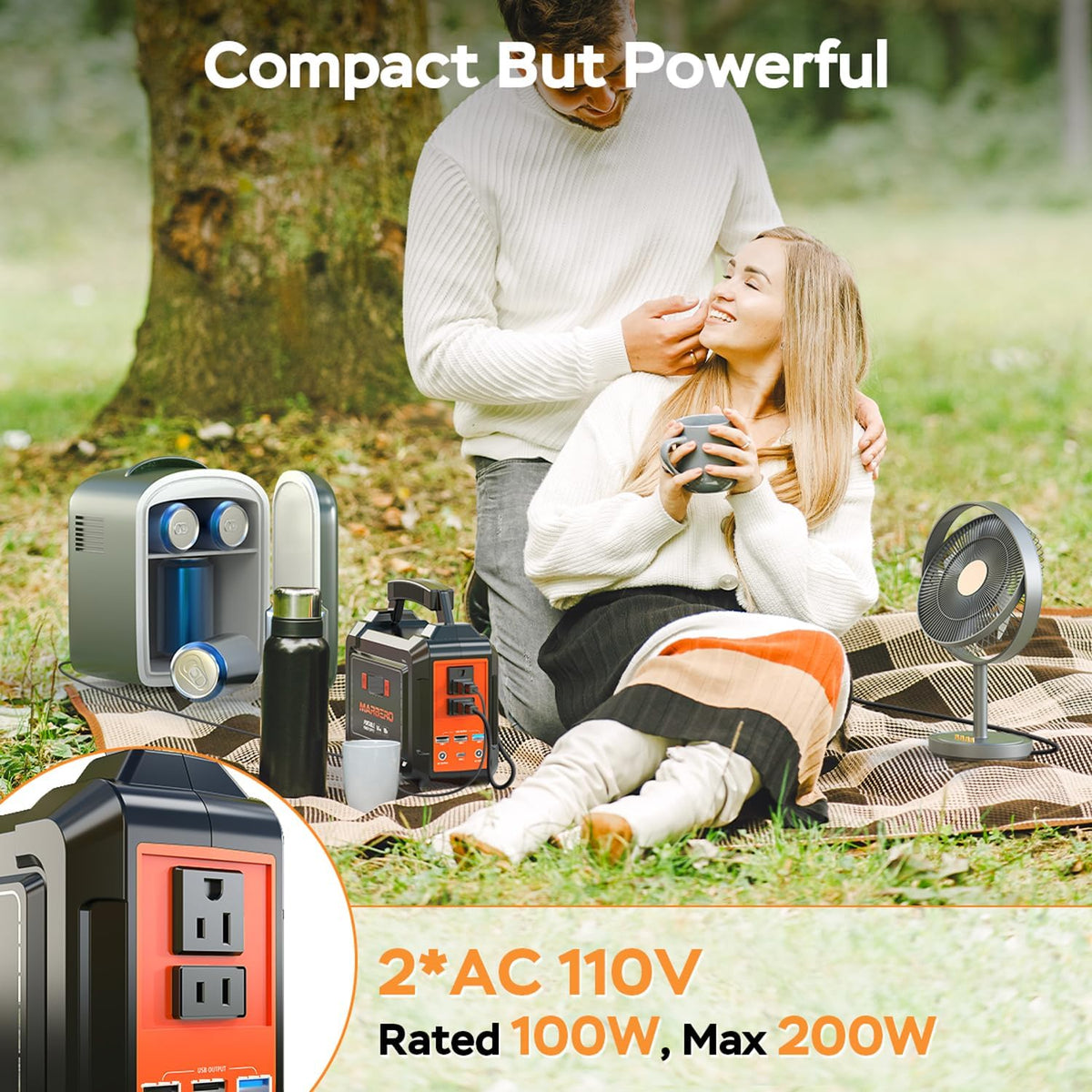 MARBERO Solar Generator 162.8Wh Camping Portable Power Station 200W Peak with Foldable Solar Panels 30W with AC Outlet 110V Multi-Port LED Flashlights for CPAP Home Camping Hurricane Emergency