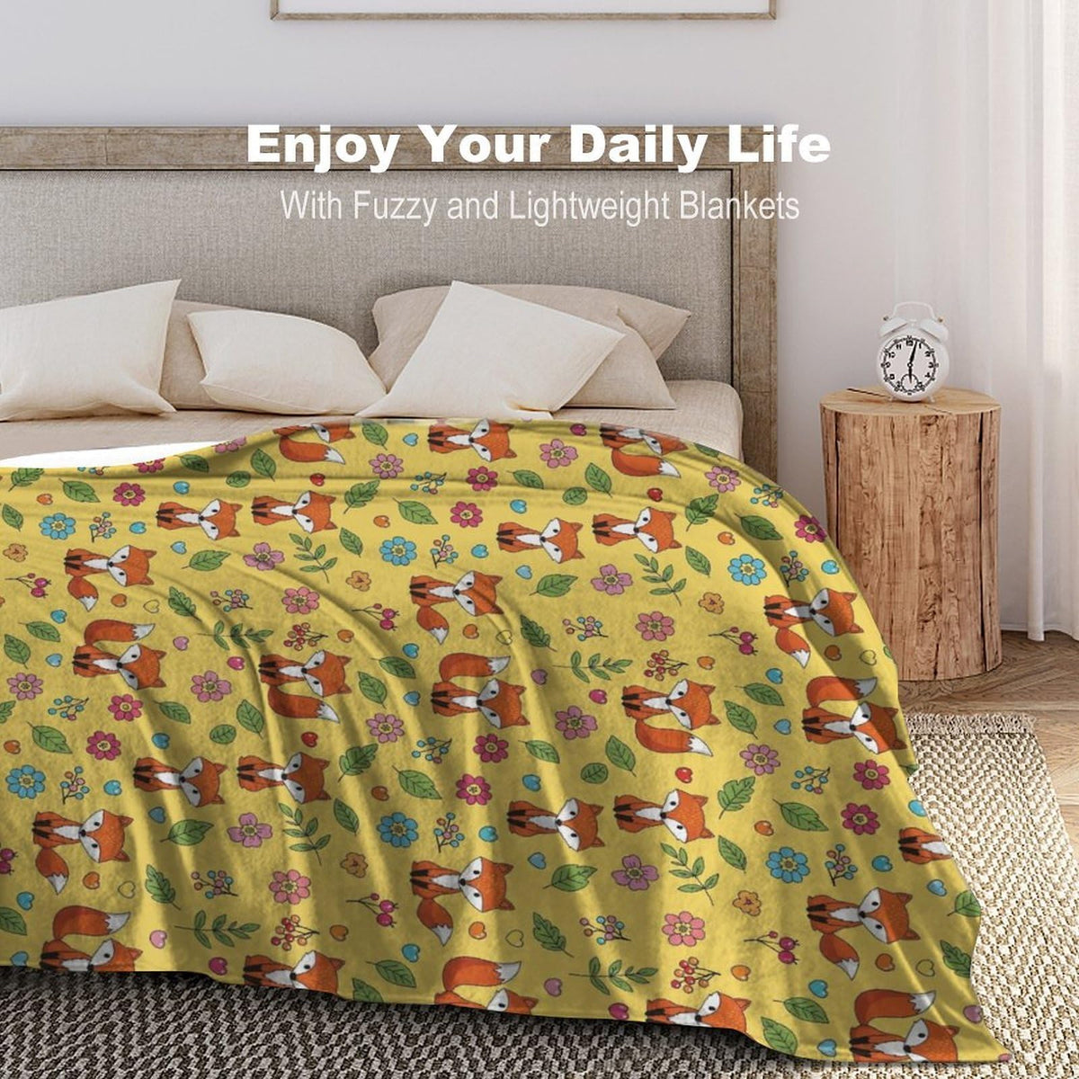 Soft Air Conditioned Blanket, Home Decor Cozy Warm Blanket for Bed, Sofa and Couch Compatible with Cute Fox Floral