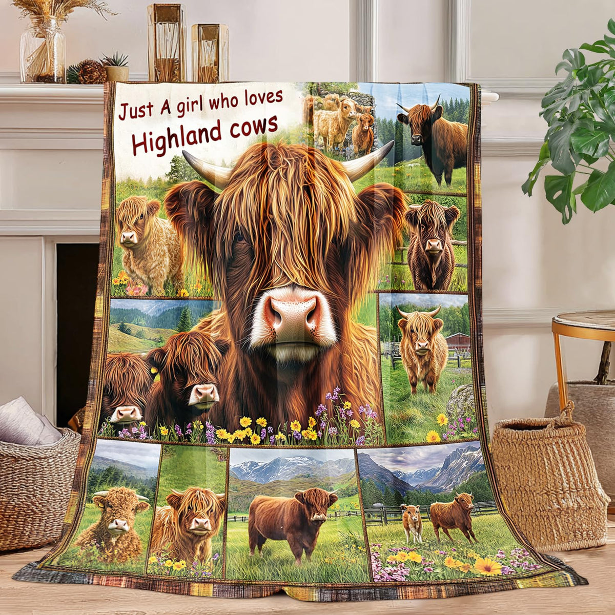 Highland Cow Blanket Highland Cow Decor Cozy Animal Throw Super Soft Plush Flannel Fleece Blanket Gift for Kids Adults Men Women Ultra Warm & Lightweight Flannel, 50"X40"