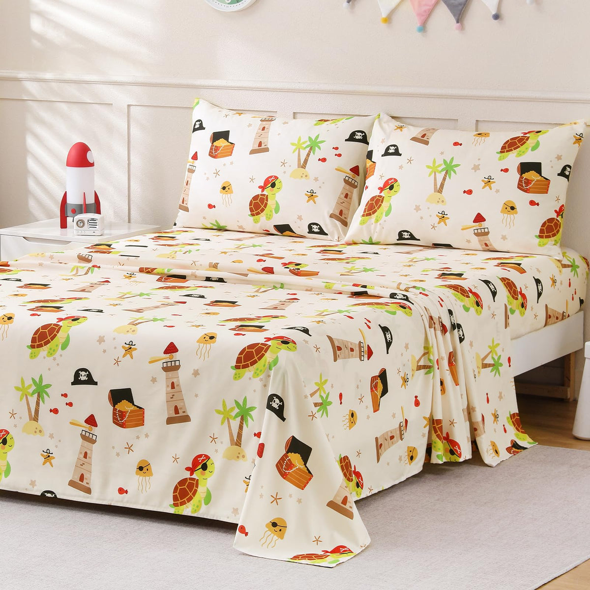 ChicView Twin Sheet Set Kids,3 Pieces Breathable Soft Microfiber Bedsheets for Child Boys Girls, Anti Pilling Deep Pockets Easy Care Bed Sheets, Turtle