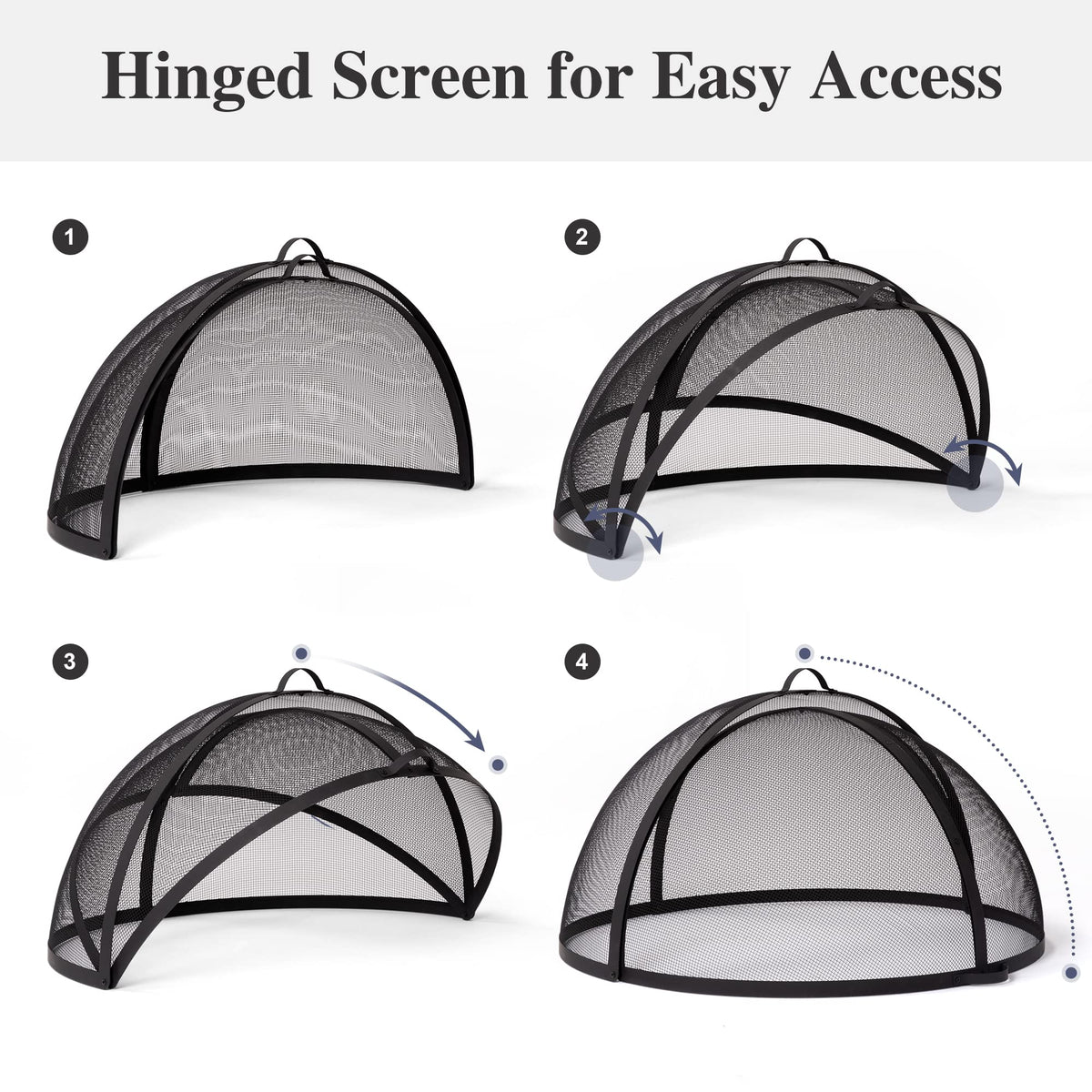 SUNCREAT Outdoor Fire Pit Spark Screen Cover Accessory, Patio Round Easy-Opening Fire Mesh Screen Guard, Heavy Duty Steel Fire Pit Ember Lid with Hinge, 40 Inch