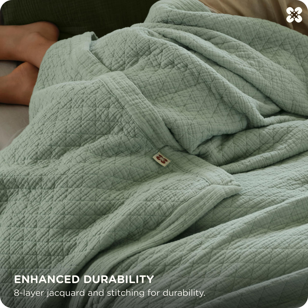 Bedsure 100% Cotton Muslin Blanket 8-Layer Queen, Breathable & Substantial Oeko TEX Gauze Bedding, PureWoven All-Season Moisture-Wicking Comfort, Softens After Wash, Sage Green, 90"x90"
