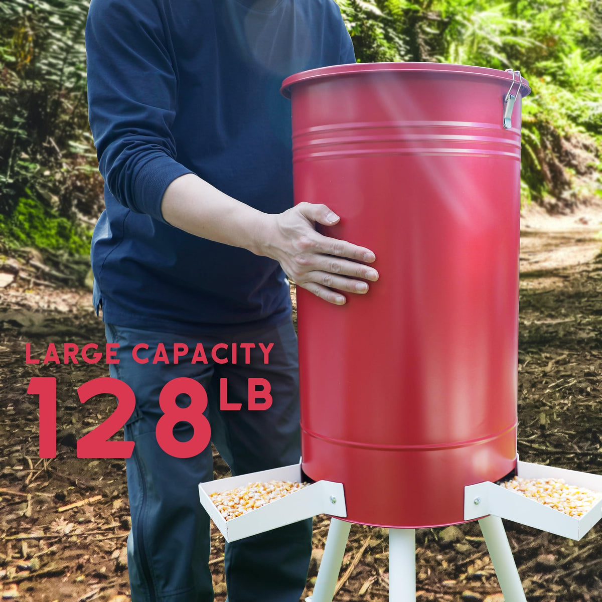 Solution4Patio 50-75 LB Large Metal Hunting Game Feeder, Heavy Duty Free Standing Deer Feeder, Portable Gravity Deer Feeder Automatic Dispenser, Weather-Proof (Red)