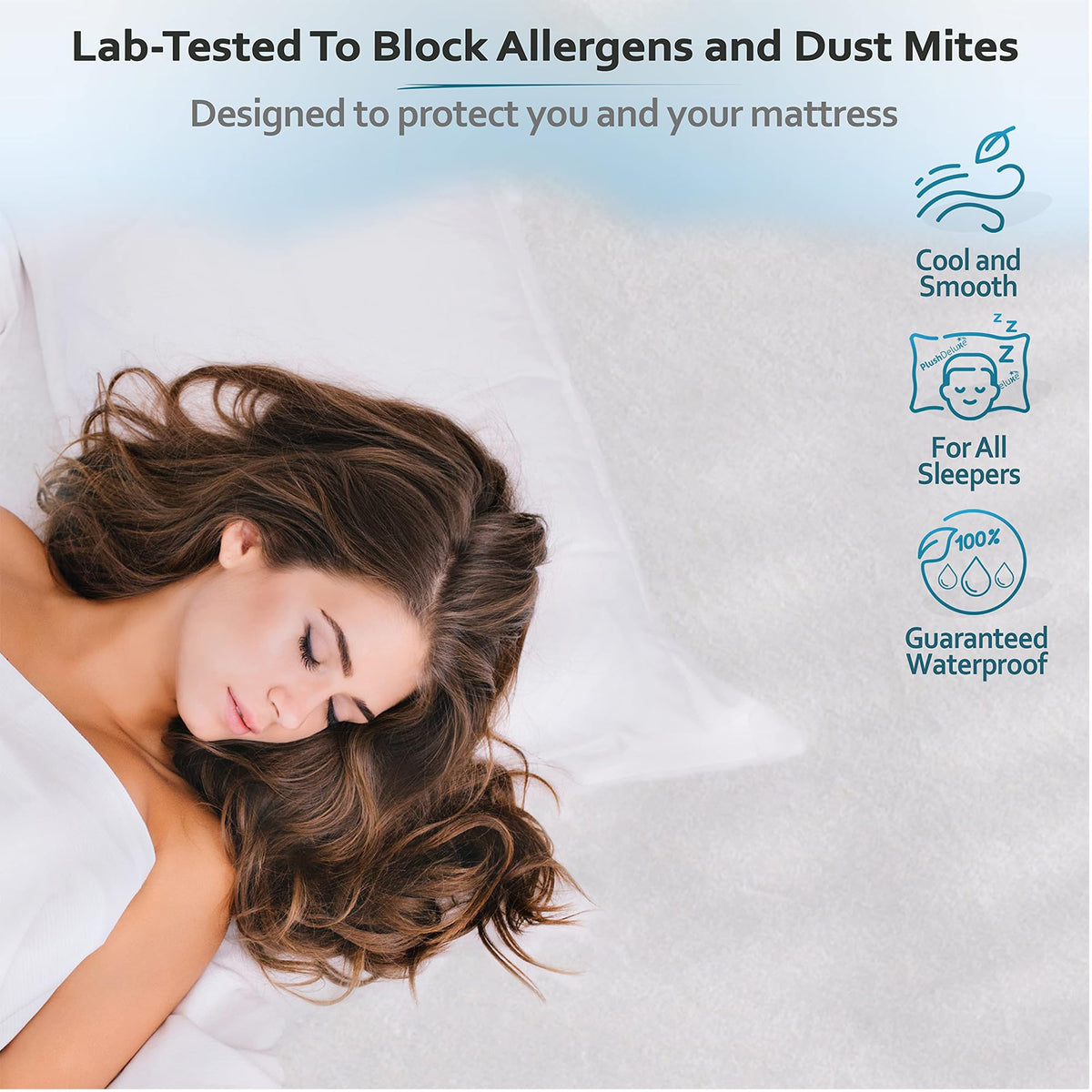PlushDeluxe King Mattress Protector, Breathable Soft Terry Cotton Fitted Sheet Bed Cover with Deep Stretchable Pockets, 100% Waterproof, Noiseless, Hypoallergenic, Dust Mite Proof, 76"x80"x15"