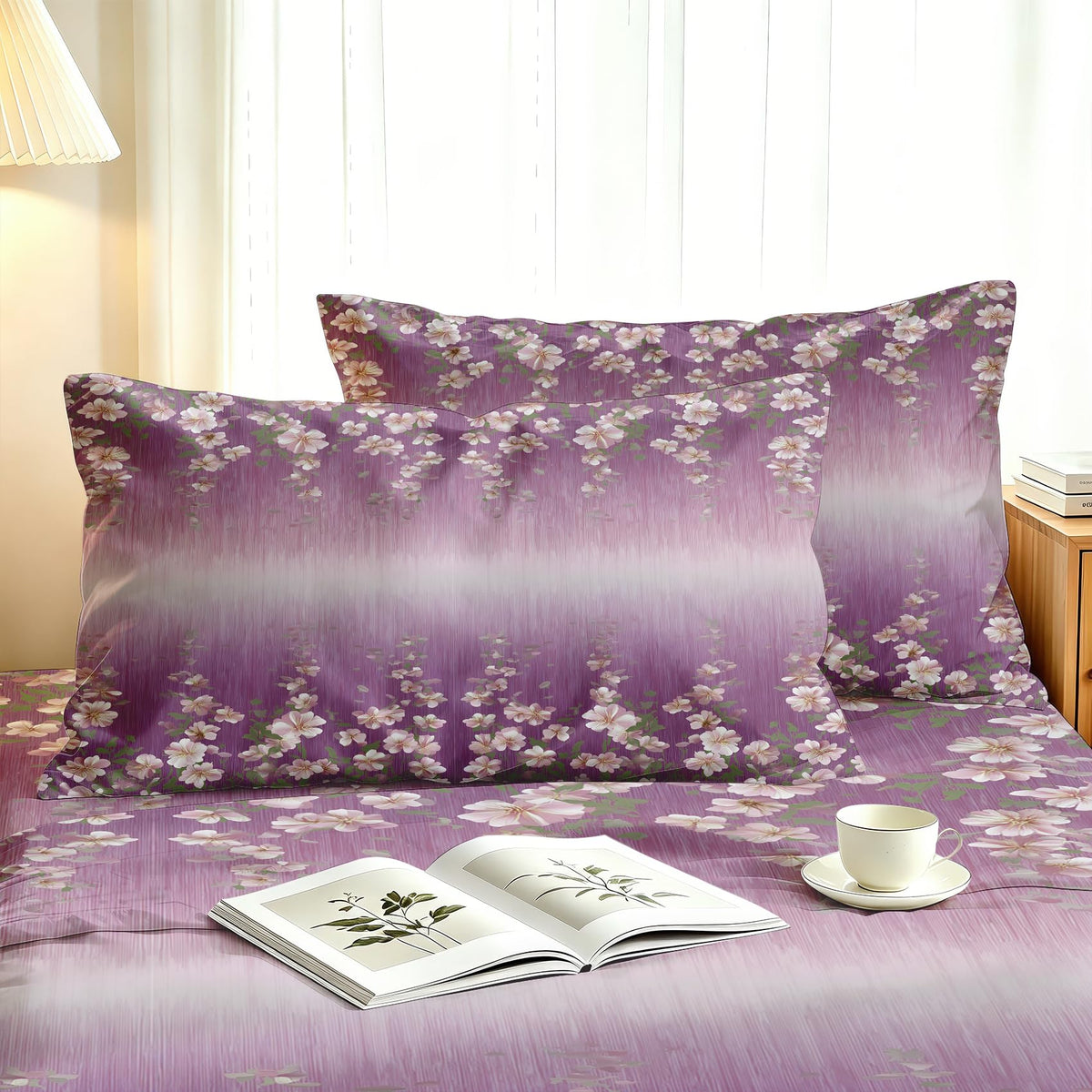Girls Flower Queen Sheet Set 4 Pcs Purple Gradient Bed Sheets