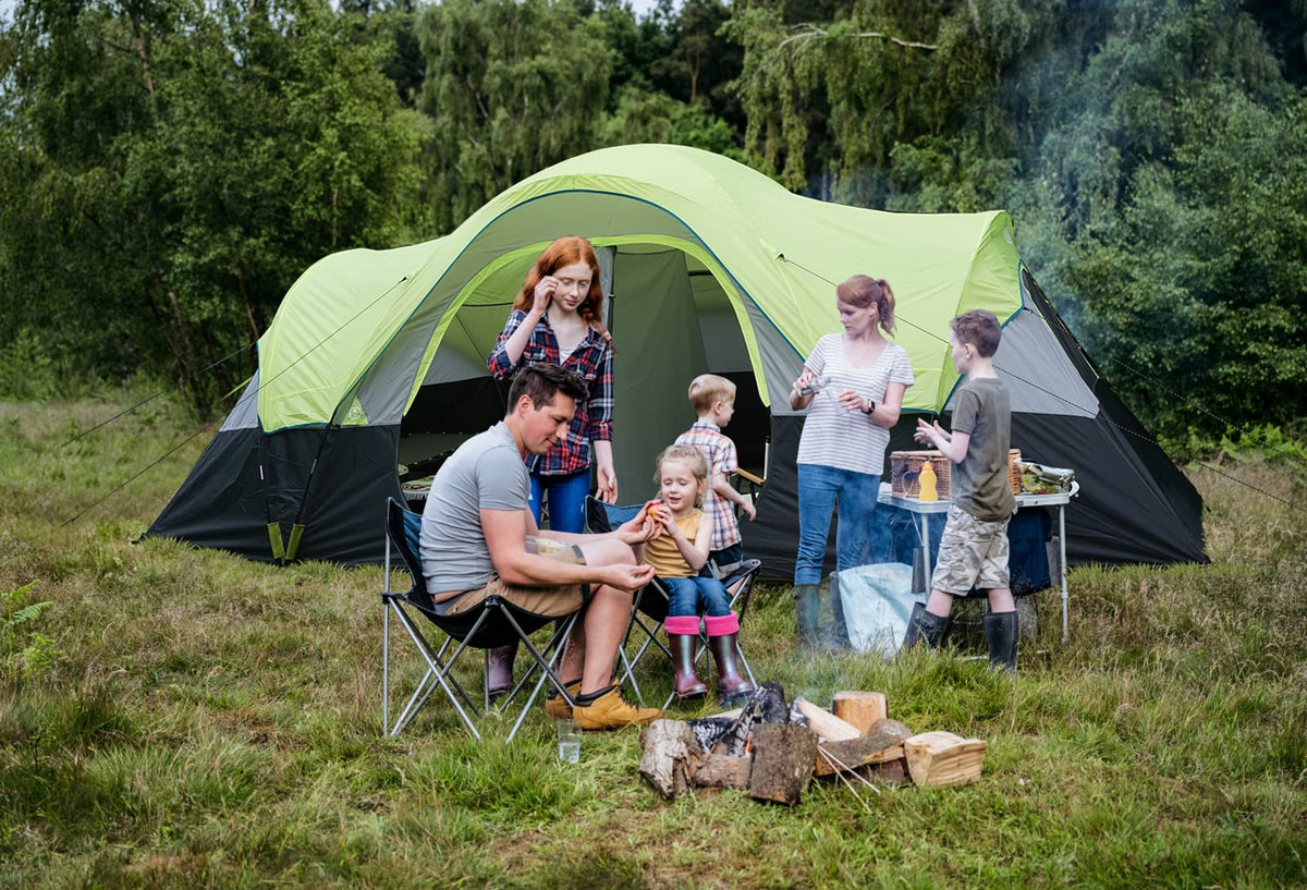 UNP Camping Tent 10-Person-Family Tents, Parties, Music Festival Tent, Big, Easy Up, 5 Large Mesh Windows, Double Layer, 2 Room, Waterproof, Weather Resistant, 18ft x 9ft x78in