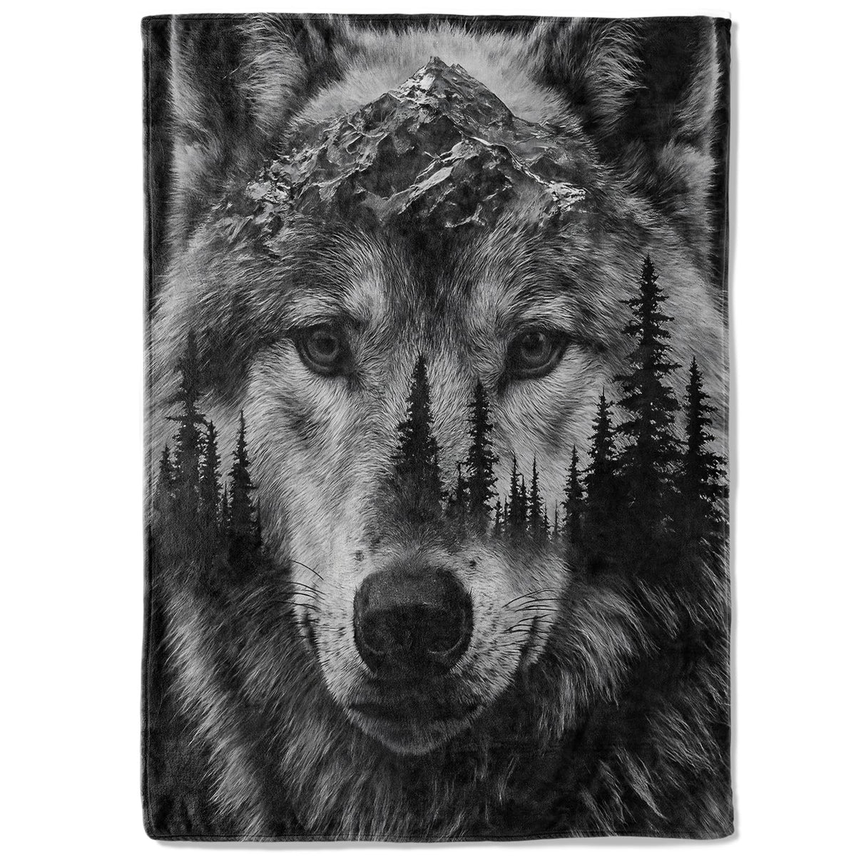 coedoaes Wolf Mountain Forest Fleece Blanket,50x60in,Black White Art Wild Animal Nature Landscape Throw Blankets,Soft Cozy Lightweight, Ideal for Bed Living Room Home Decor,Men Gifts