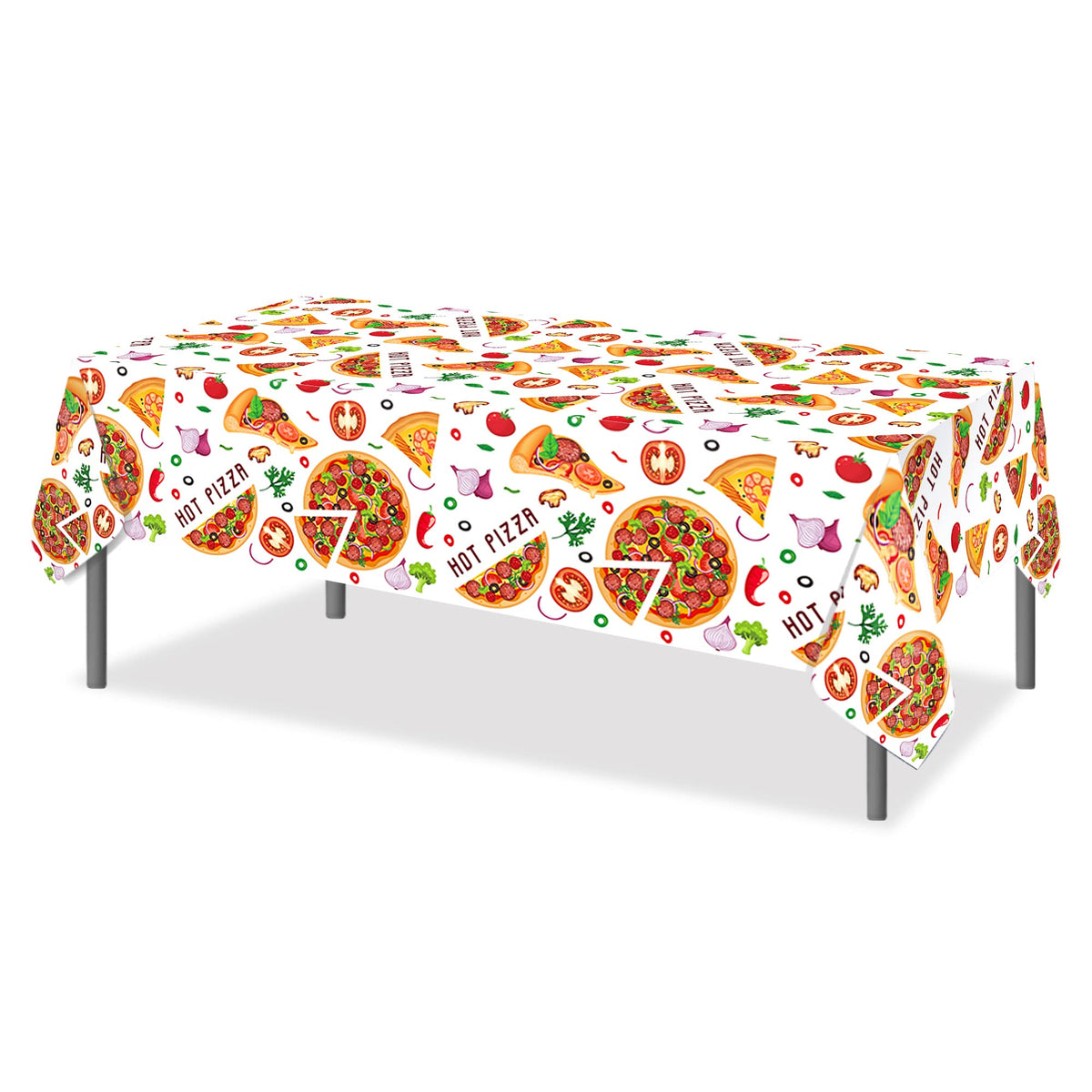 CC HOME 1 Pack Pizza Party Plastic Tablecloth 54 x 87 Inch Long Rectangular Table Cover for Buffet,Birthday Party Holiday Dinner,Picnic or Tablecloth for Kitchen Event Use