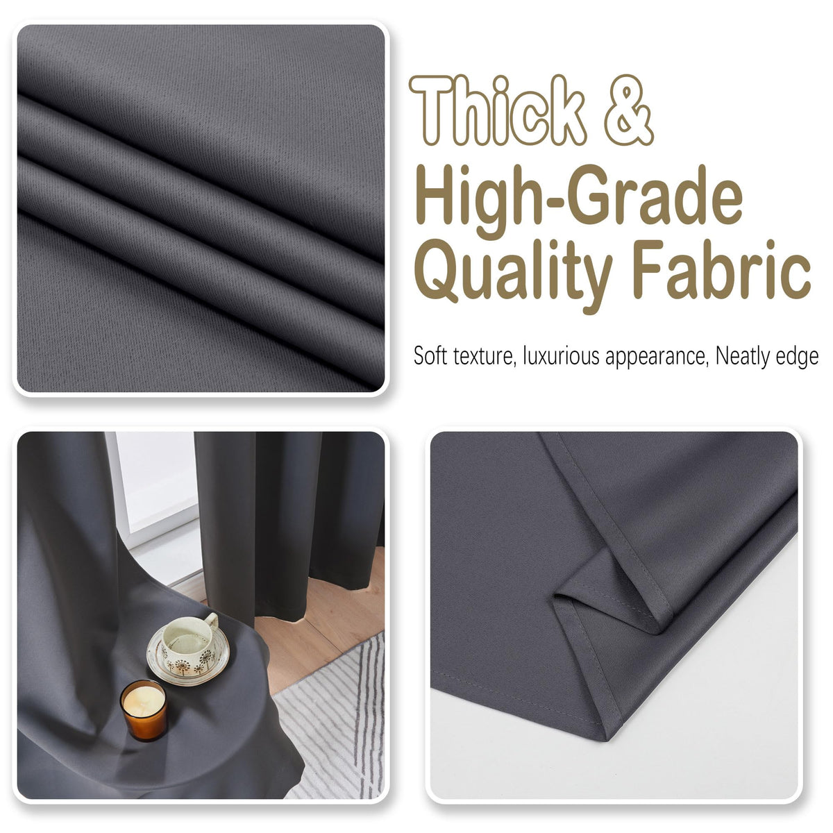 OVZME Charcoal Grey Blackout Curtains for Bedroom 63 Inch Length 2 Panels, Thermal Insulated Energy Saving Curtains for Bedroom, Dual Rod Pocket Window Treatment Blackout Drapes, 2x40Wx63L Inches