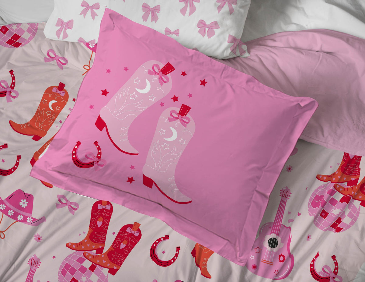 Jay Franco Kids Bed Set, Pink, Cowgirl Boots & Bows, 5 Piece Twin