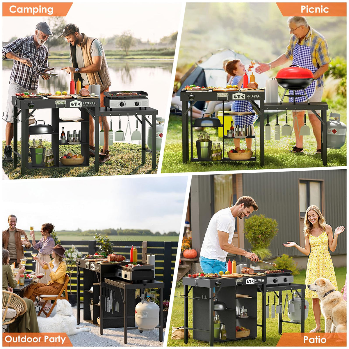 Leteuke Grill Table for Blackstone Griddle, Portable Foldable Grill Table with Storage Fits Ninja, Blackstone Griddle Stand for Outdoor Camping, Picnic, Garden, Patio, Dining, BBQ, Party