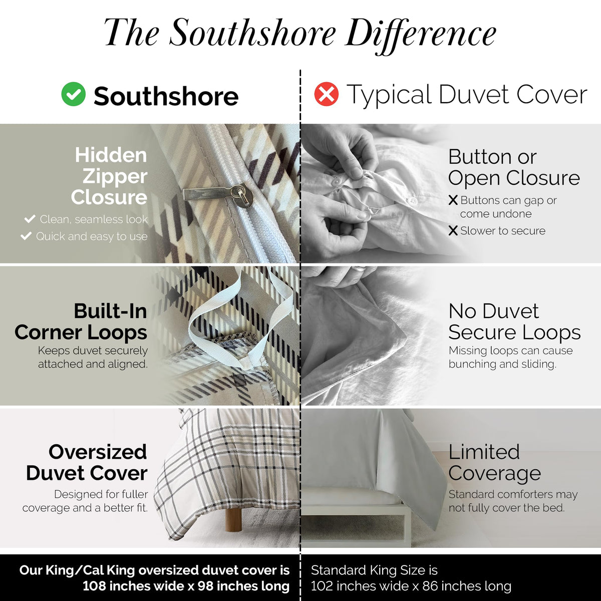 Southshore Fine Living, Inc. Cal King Plaid Duvet Cover Set – Oversized, Hotel Quality, Easy Care, Pet Hair Resistant, Checkered California King Duvet Cover and 2 Pillow Shams – Vilano Plaid Mocha
