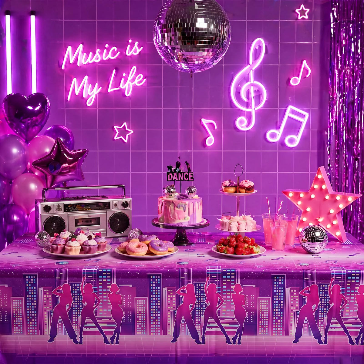 Irenare 3 Pack Kpop Theme Table Cloth Korean 54 x 108 Inch Kpop Birthday Decoration Girl Group Table Cover Disposable Waterproof Plastic Tablecloth for Birthday Supply Girl Fan Concert(Silhouette)