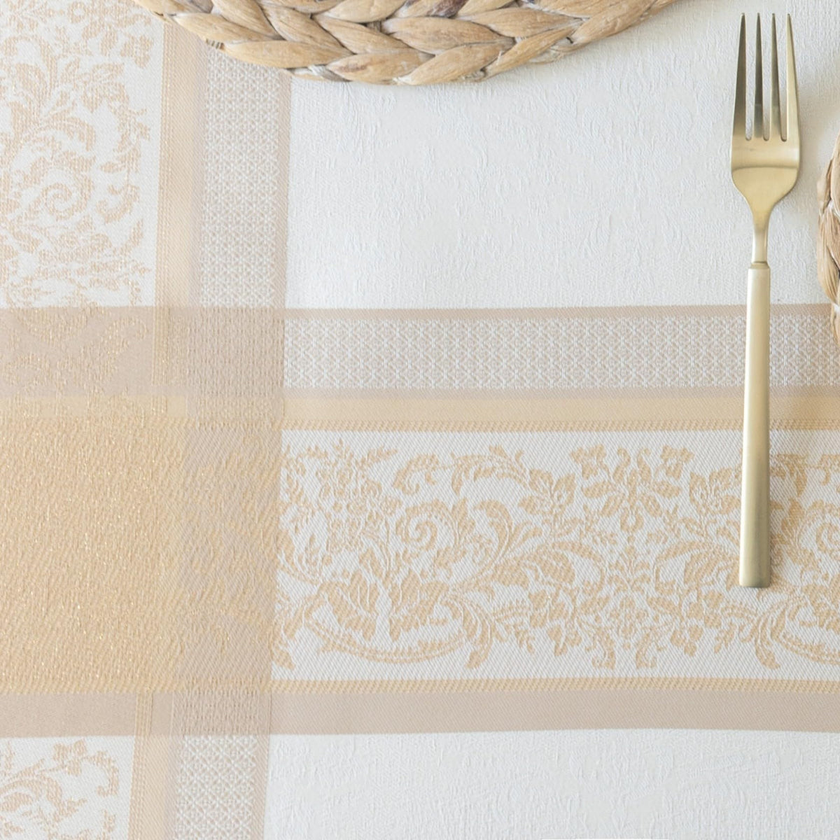 Benson Mills Heavyweight Jacquard Fabric Table Cloth with Gold Metallic Accents, Décor for Everyday, Parties, Holiday, Thanksgiving, and Christmas Tablecloth (Grandeur Glow, 60" x 104" Rectangular)