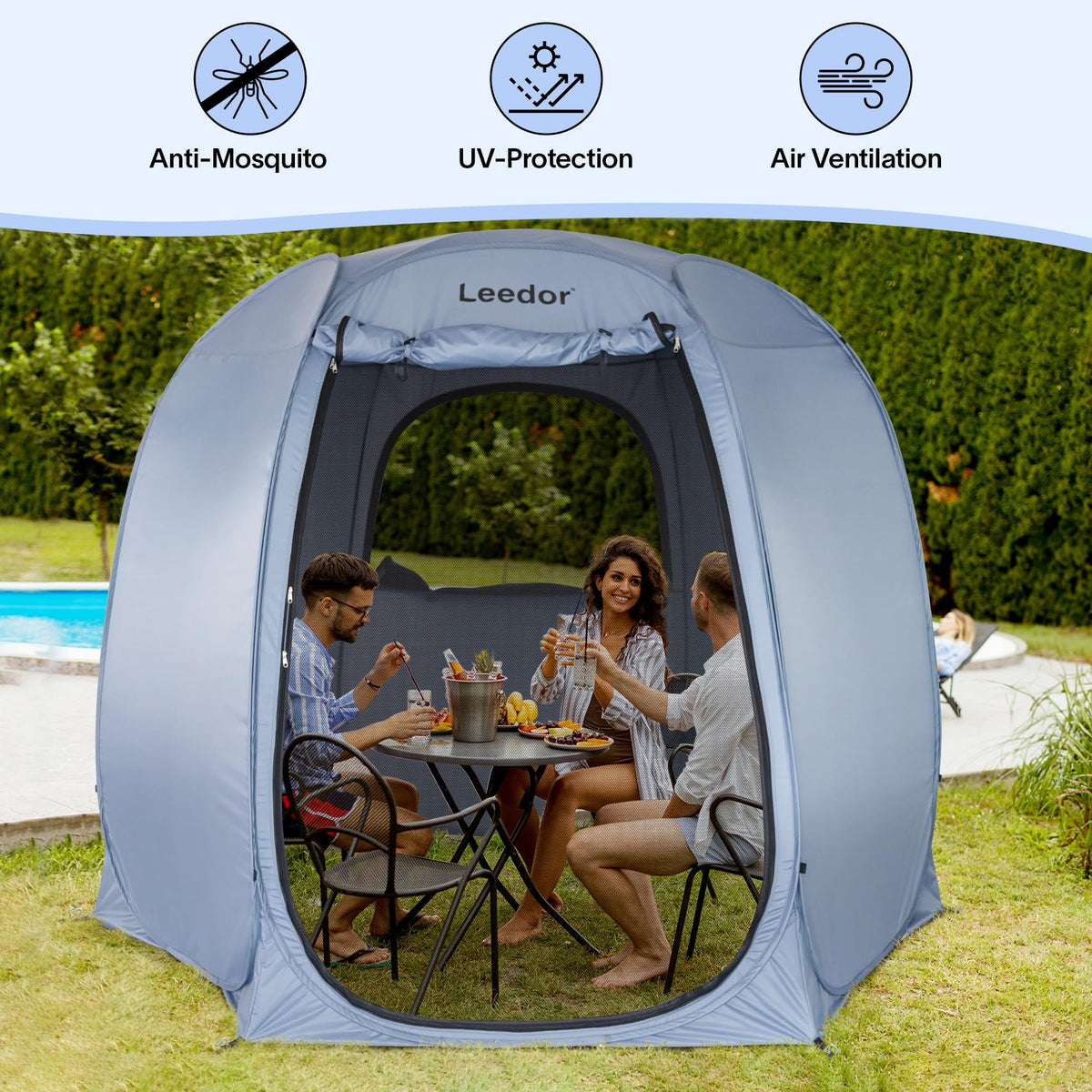 Leedor® Screened Camping Tent, 10x10ft Pop Up Design 4-6 Person Weatherproof Screen House Tent Waterproof Fabric and Breathable Roll-Up Mesh Doors Windows for Backyard, Picnic, Party