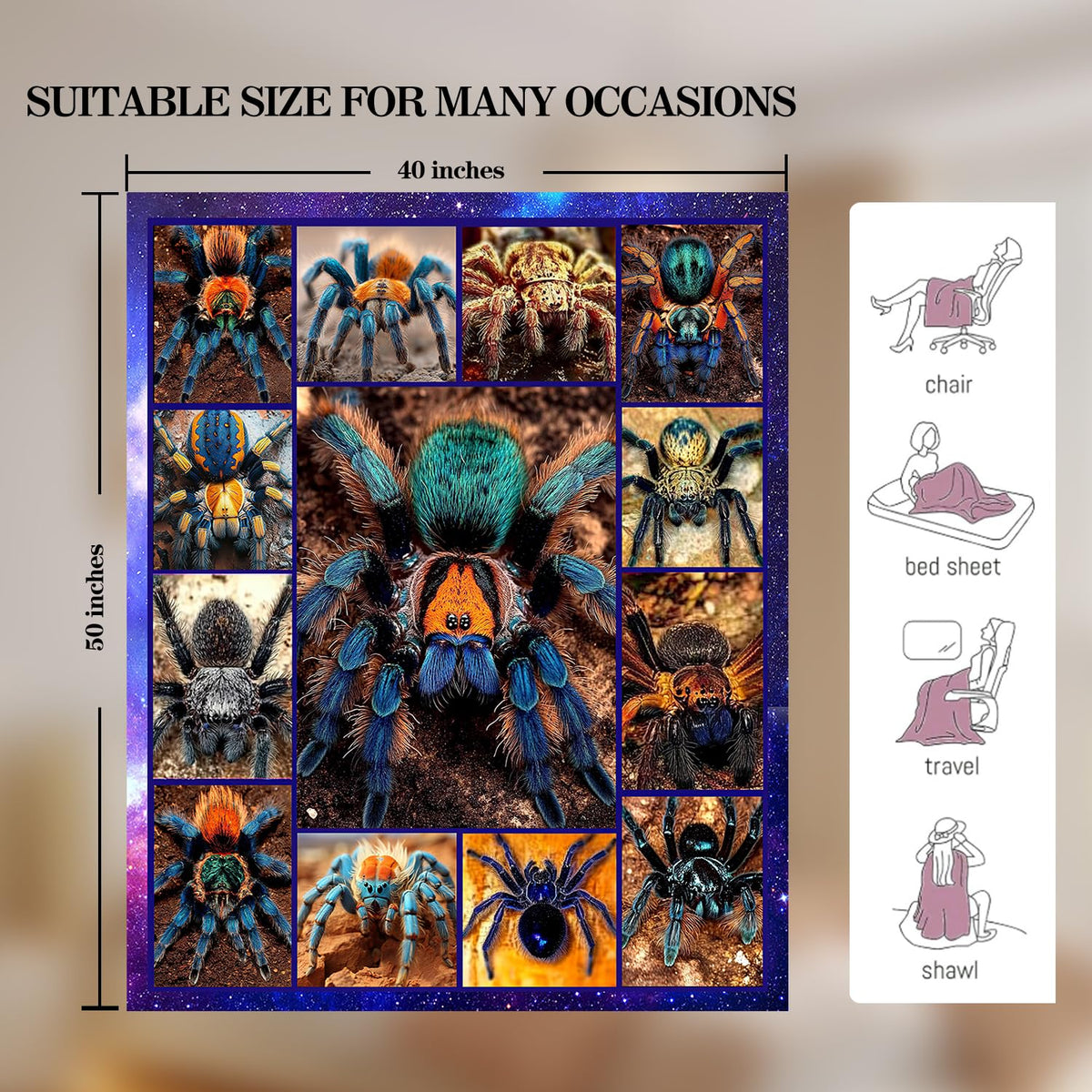 Spider Blanket Spider Decor Cozy Animal Throw Super Soft Plush Flannel Fleece Blanket Gift for Kids Adults Men Women Ultra Warm & Lightweight Flannel, 50"X40"
