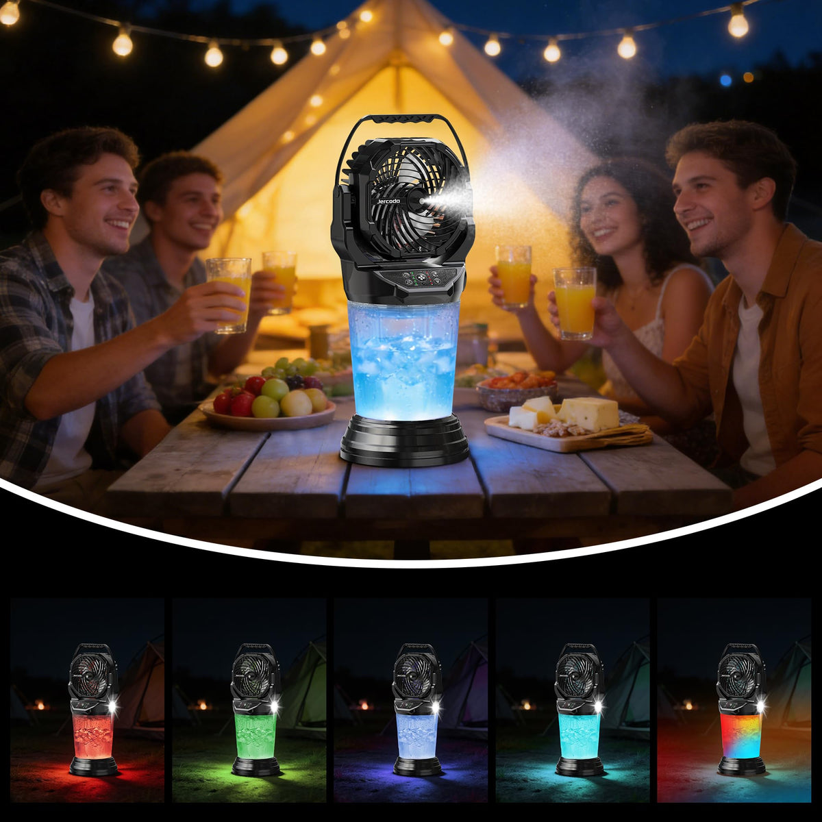 Jercoda Rechargeable Misting Fan for Outdoor,30000mAh Portable Misting Fan with 2L Water Tank,120°Auto Oscillating with Remote Camping Mister Fans for Outside Patio,Camping,Garden,Backyard