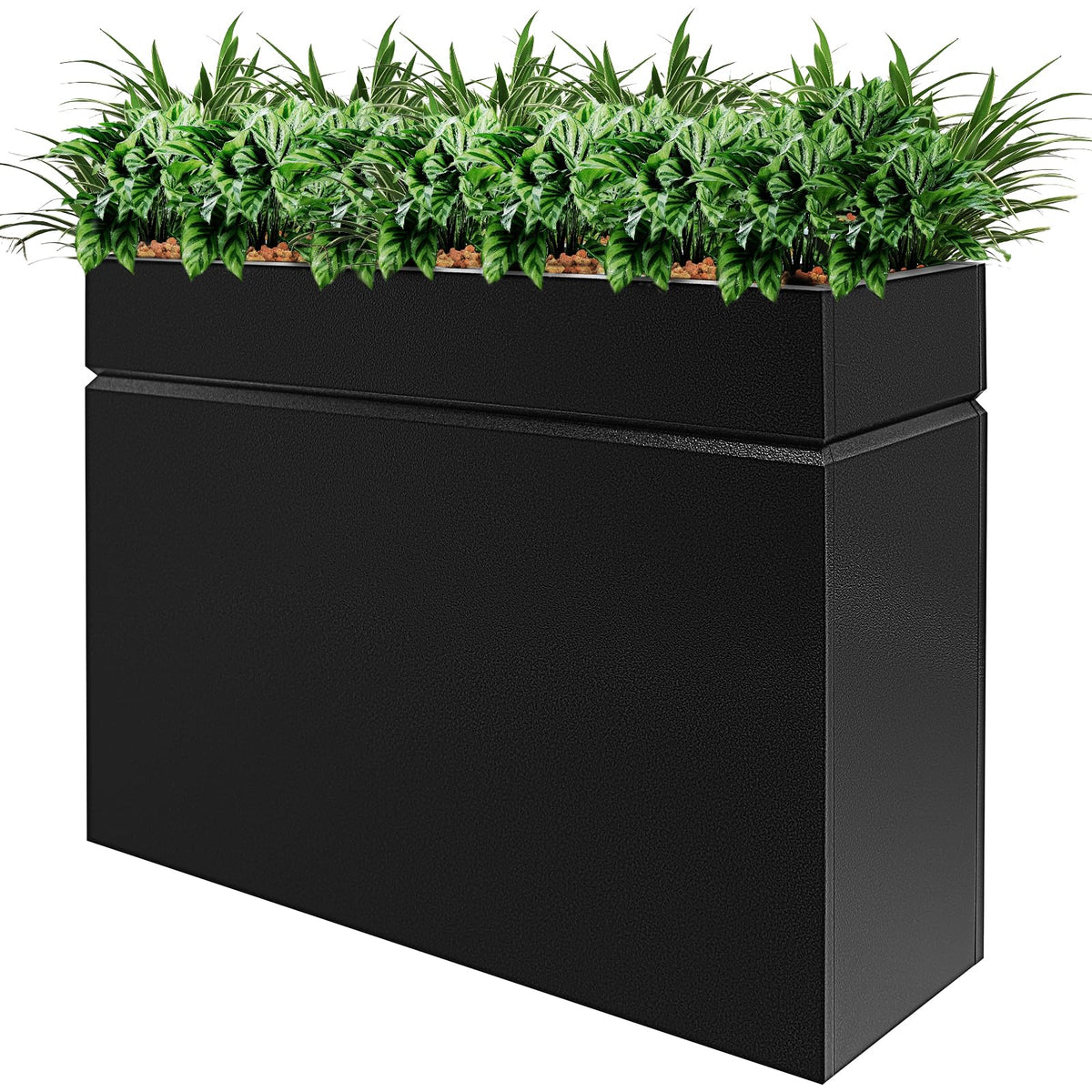 HONYTA Metal Rectangular Planter Box, Powder Coating Steel Large Planters 35" L x 9" W x 26" H with Drainage Hole, Indoor Outdoor All-Weather Use for Home, Porch, Patio, Garden(Black)