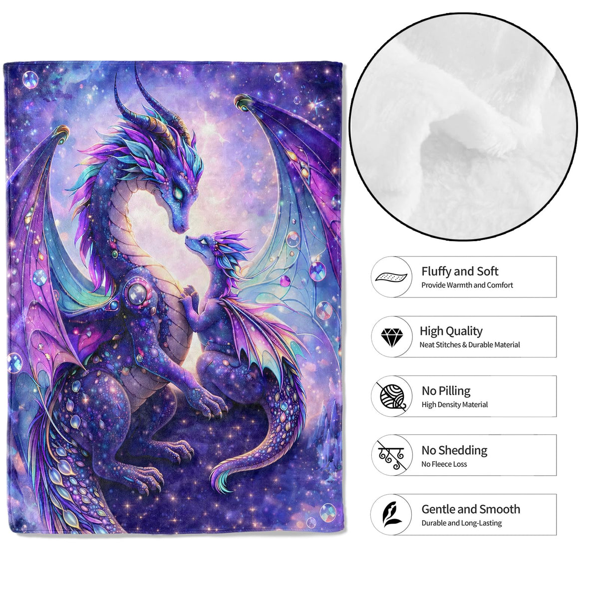 MIEPOS Fantasy Galaxy Dragon Blanket Soft Lightweight, Magical Animal Flannel Throw Blankets for Couch Sofa Camping Office Travel Home Bedroom Decor, Women Kids Gifts 60"X50"