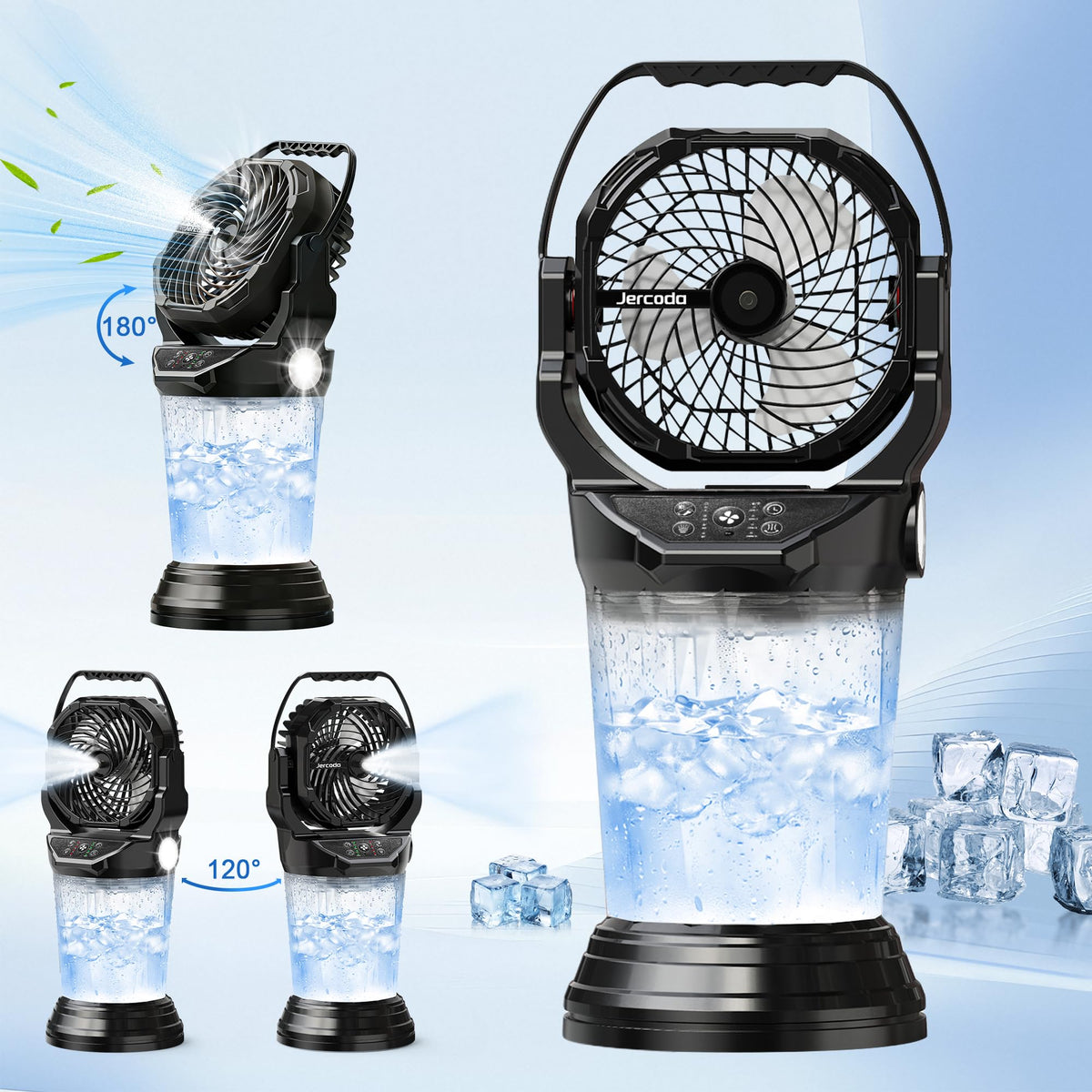 Jercoda Rechargeable Misting Fan for Outdoor,30000mAh Portable Misting Fan with 2L Water Tank,120°Auto Oscillating with Remote Camping Mister Fans for Outside Patio,Camping,Garden,Backyard