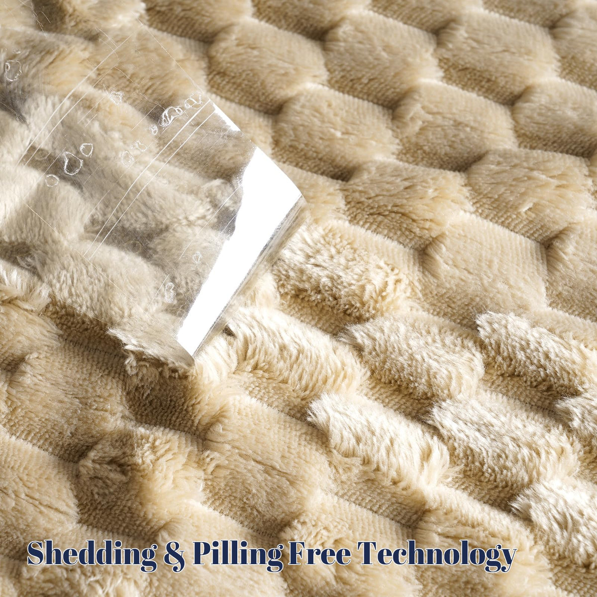 PHF Ultra Soft Flannel Fleece Blanket Queen Size, Lightweight 3D Jacquard Fleece Blanket, No Shedding, No Pilling, Luxury 340GSM Aesthetic Fluffy Cozy for Bed Room Decor, 90"x90", Khaki