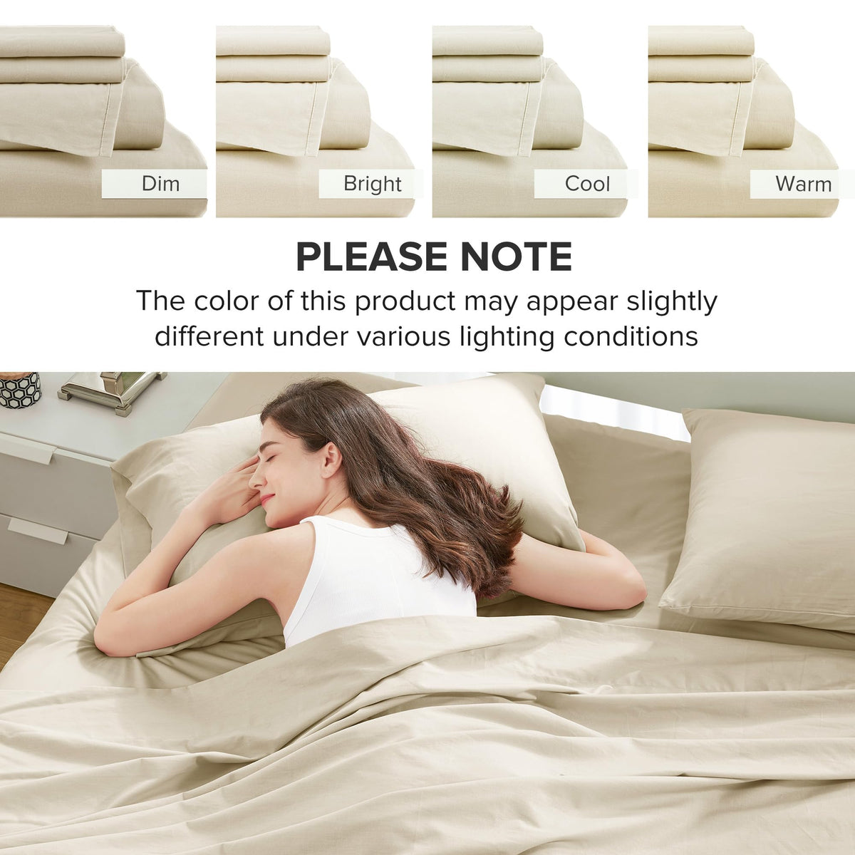 Comfort Spaces 100% Cotton Sheets Twin, Breathable & Ultra Soft Cotton Sheets, Naturally Cool Cotton Bed Sheets with 12" Elastic Pocket Fits up to 14" Mattress, All Seasons Sheet Set, Cream 3 Piece