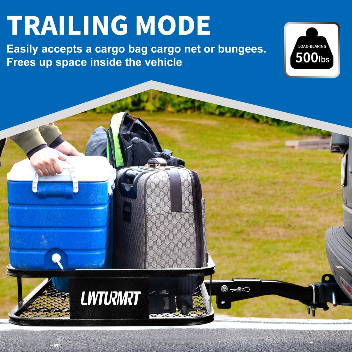 LWTURMRT Anti-Abrasion Hitch Cargo Carrier 57"X21"X6",Trailer Rack Mount Steel with High Side Rails for RV's,Trucks,SUV,Vans,Cars 2" Receiver 500lb,Black