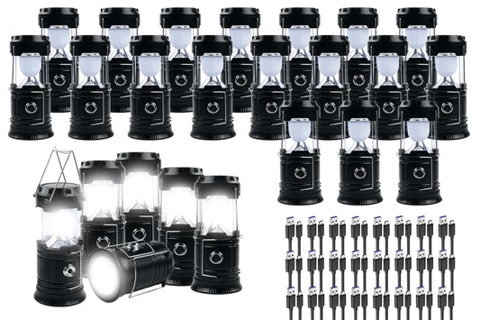 KunHe 24-Pack 1800mAh Collapsible Portable LED Camping Lantern Lightweight Waterproof USB Rechargeable LED Flashlight Kits for Indoor Outdoor Home Emergency Light Power Hiking