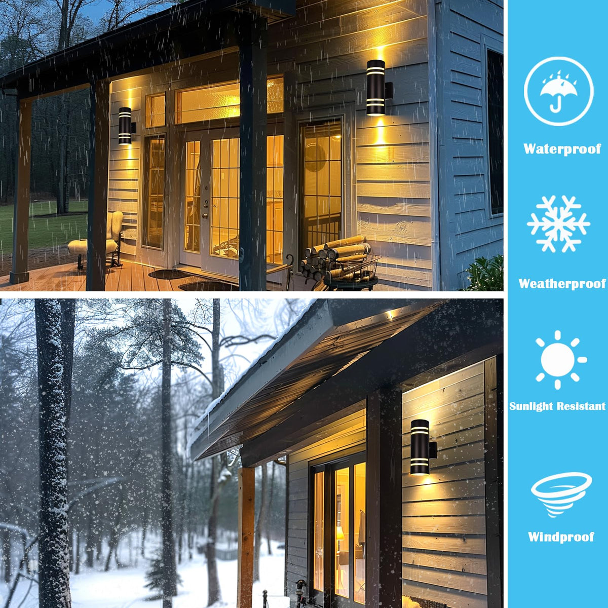 iYogaled Smart RGB Outdoor Wall Lights, 2 Pack Front Porch Light Fixtures, Cylinder Up and Down Lights Outdoor Wall Sconce, Exterior Lighting Fixture Compatible with Google Assistant Alexa