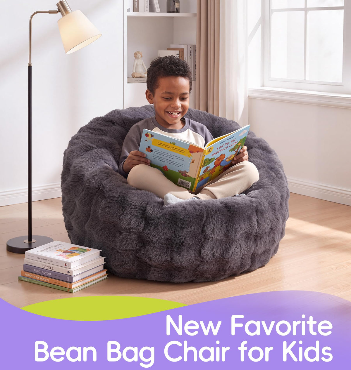 Hobestluk Bean Bag Chair for Kids Toddler Bean Bag Chair with Memory Foam Filler Beanbag with Spacious Design Bean Bag Couch for Reading Gaming Relaxing (Dark Grey, Medium)