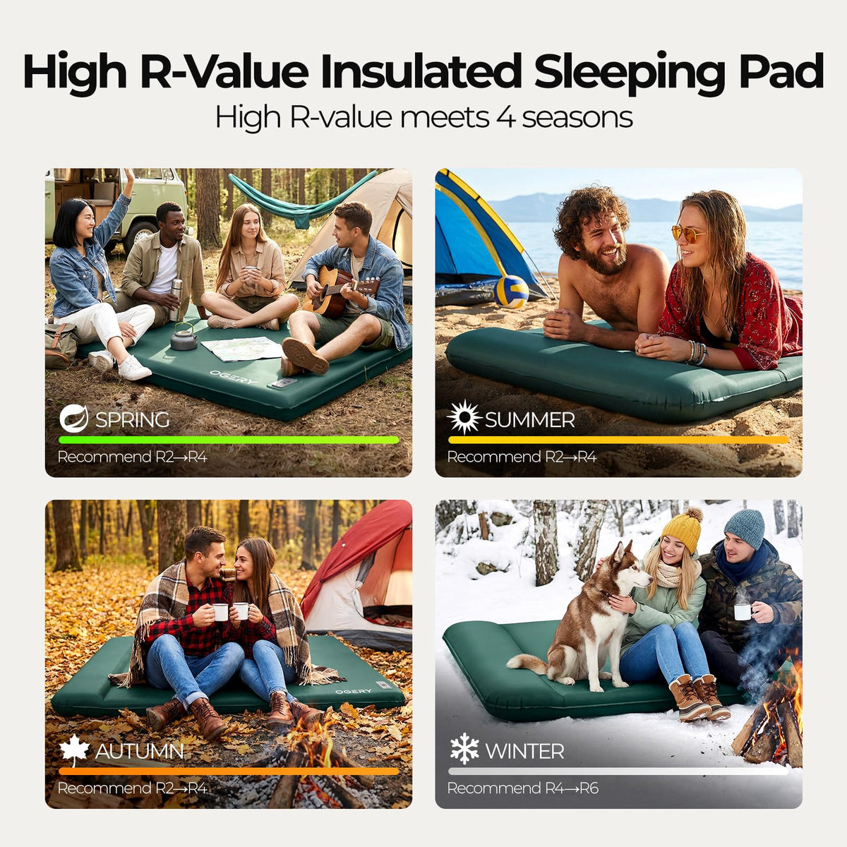 OGERY Self Inflating Sleeping Pad with Electric Pump, 3.15" Ultra-Thick Memory Foam Camping Pad, 4 Season Camping Mattress Pad with Built-in Pillow