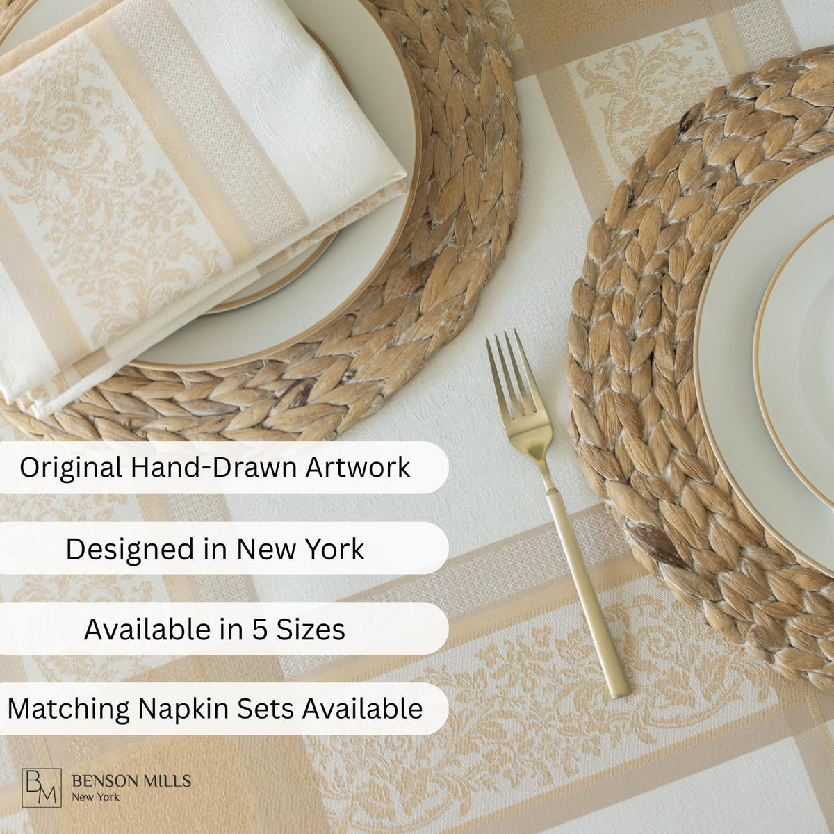 Benson Mills Heavyweight Jacquard Fabric Table Cloth with Gold Metallic Accents, Décor for Everyday, Parties, Holiday, Thanksgiving, and Christmas Tablecloth (Grandeur Glow, 60" x 84" Rectangular)