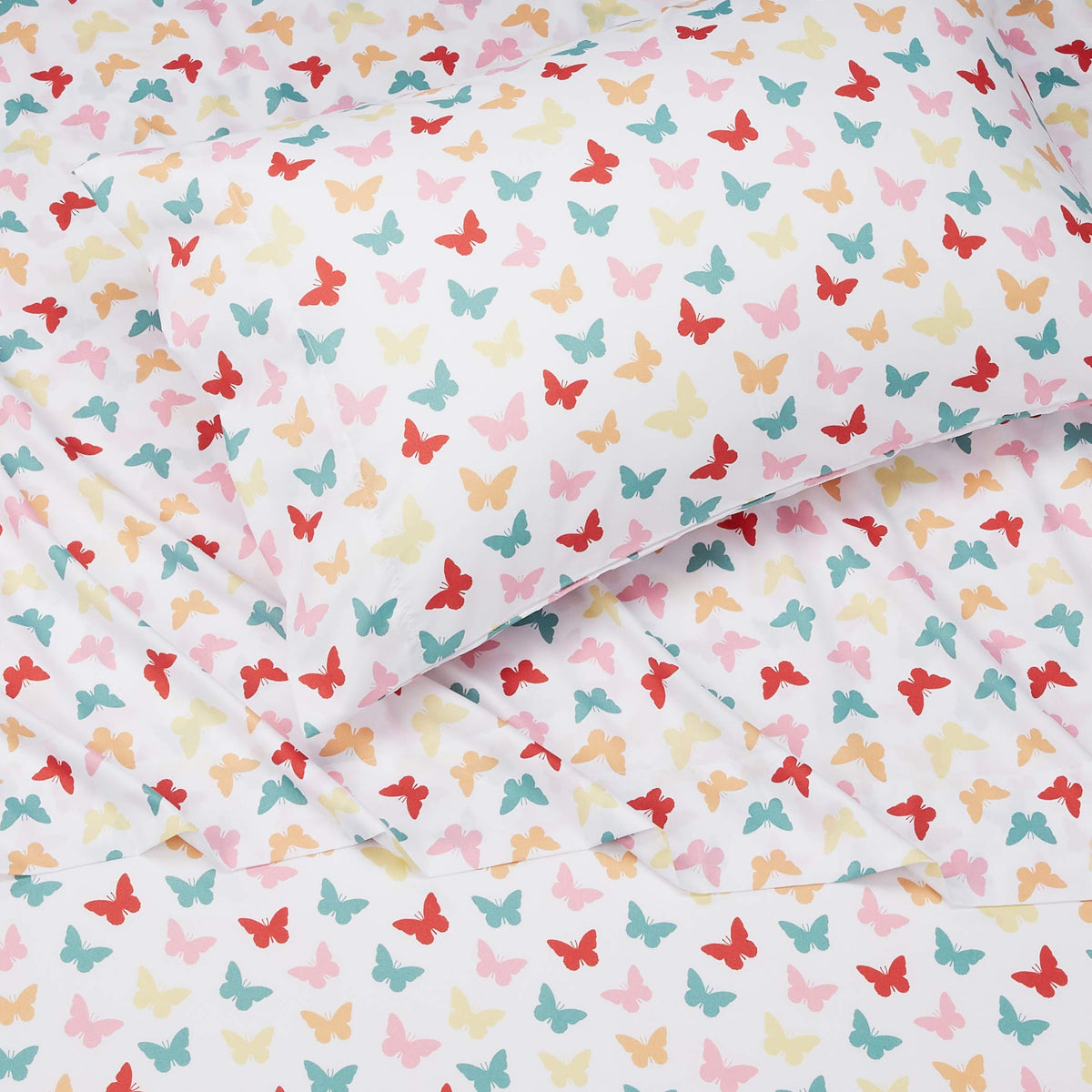 Amazon Basics Kid's Soft Easy-Wash Microfiber 3-Piece Sheet Set, Twin, Multi-Color Butterflies, Butterfly Friends, Printed