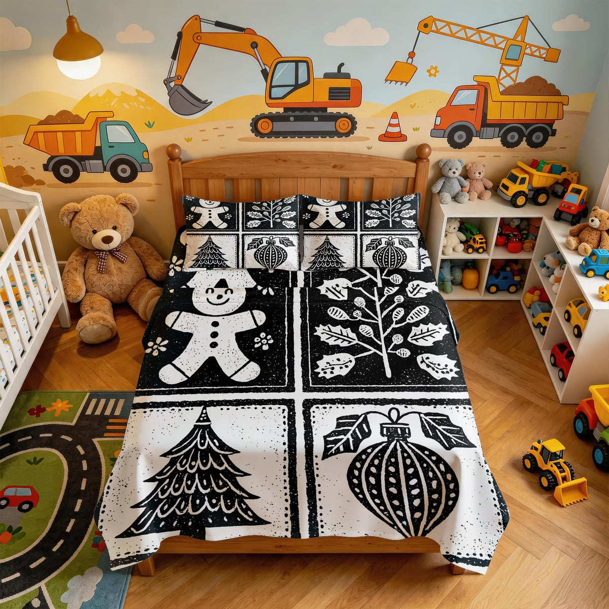 Gingerbread Man Sheet Set, 3 Pcs Twin XL Size Christmas Bed Sheets, White