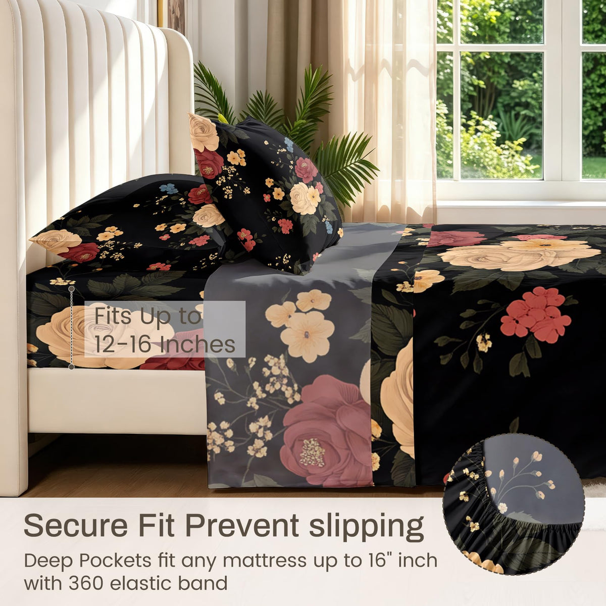 Peony Floral Bedding Set 4 Pcs Flowers Queen Sheets