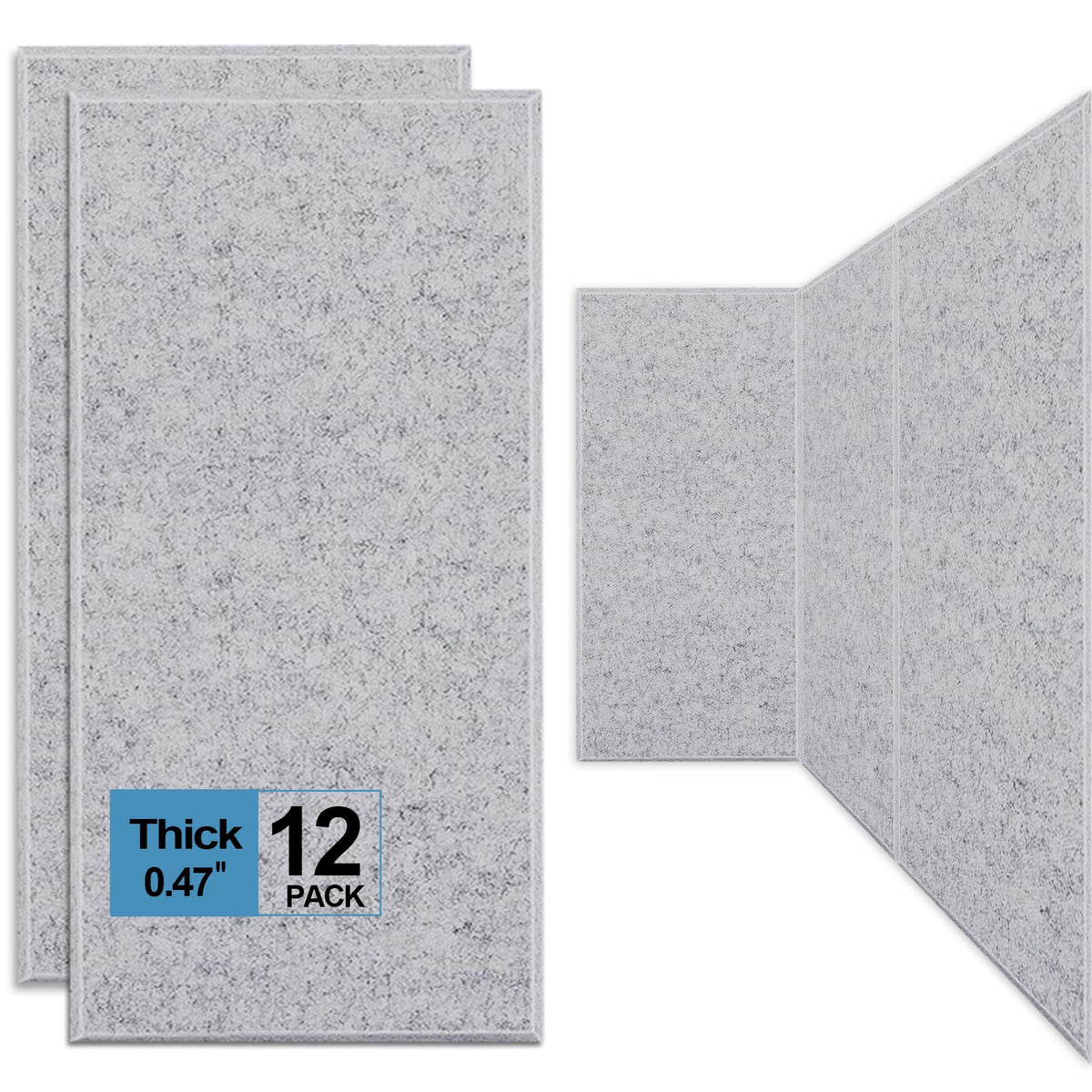 ENSEPST 12 Pack Thickened Acoustic Panels, 15.75" X 31.5" X 0.47" Soundproof Wall, High Density Beveled Edge Sound Absorbing, Dampening for Bedroom Studio (Sesame Gray)