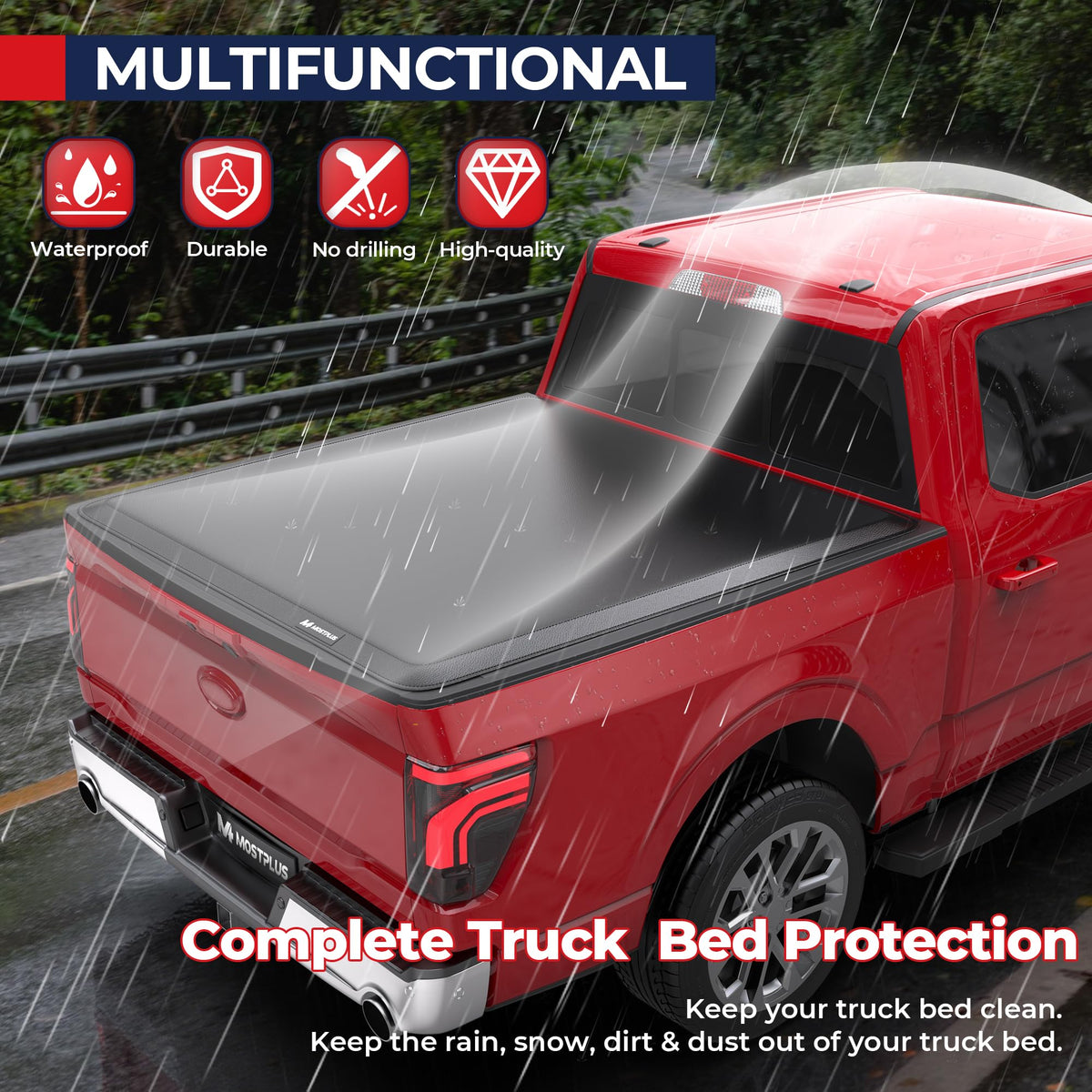MOSTPLUS 5.5FT Roll-Up Soft Vinyl Truck Bed Tonneau Cover Compatible for Ford F150 F-150 2009-2025 2026 Short Bed On Top (67Inch)