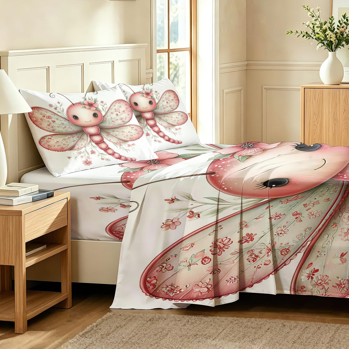 Cute Dragonfly King Bedding Set Girls Kawaii Sheet Sets