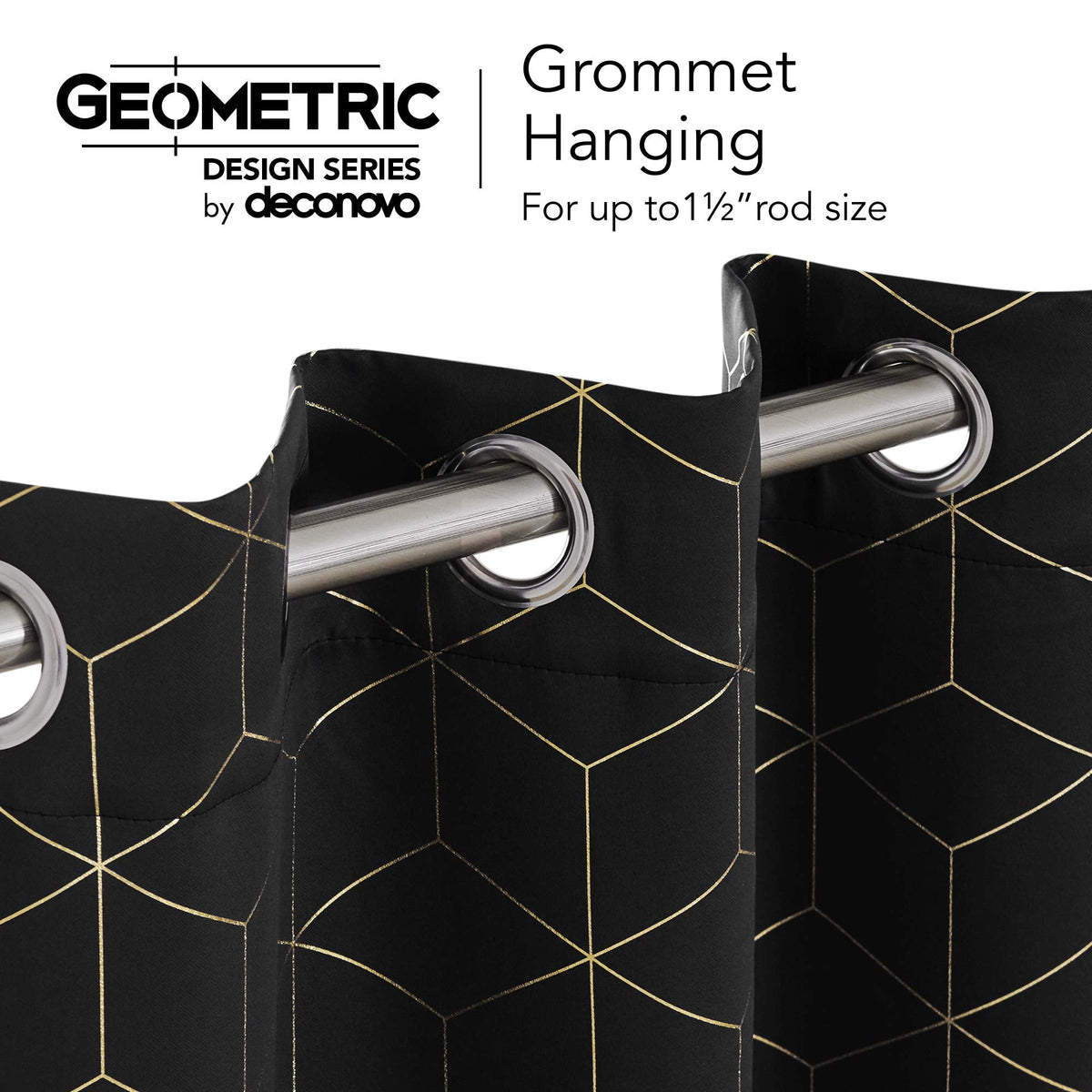 Deconovo Grommet Blackout Curtains, Room Darkening Gold Diamond Drapes, 2 Panels, Black, 42W x 95L Inch, for Bedroom and Living Room