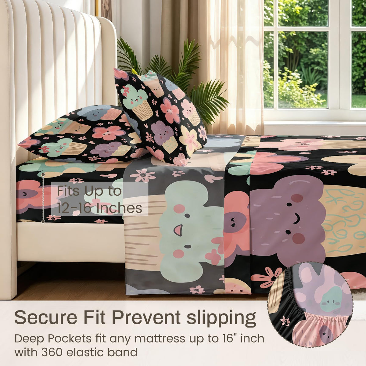 Girls Flower Bedding Set 4 Pcs Kawaii Food King Sheets