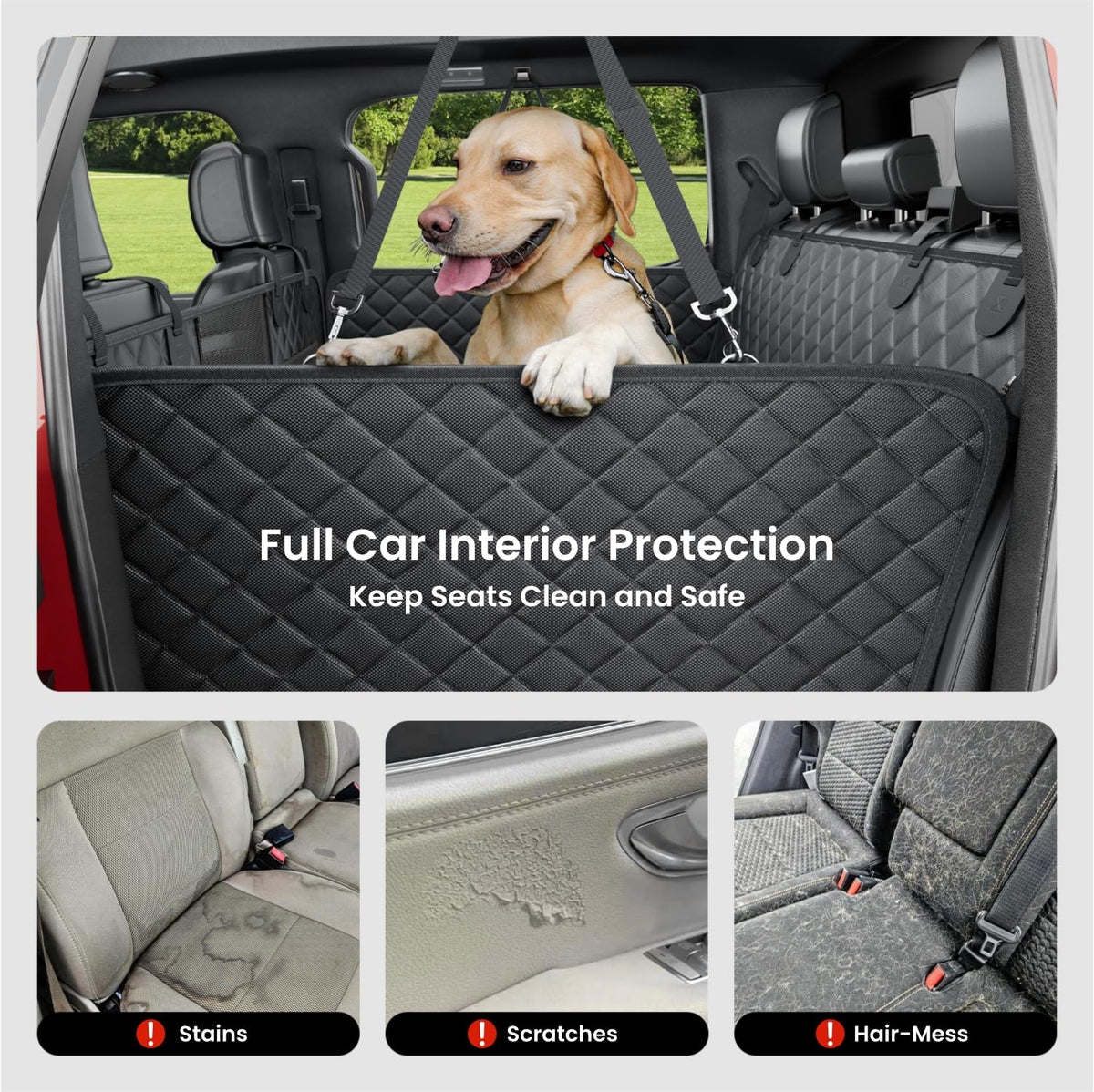 REEVAA Dog Truck Seat Cover for Back Seat, Hard Bottom Dog Hammock for Car, Pet Bed Extender for 2-4 Large Dogs, Waterproof Seat Protector, Universal XL Size Fits for Crew Cab Truck/SUV, Black