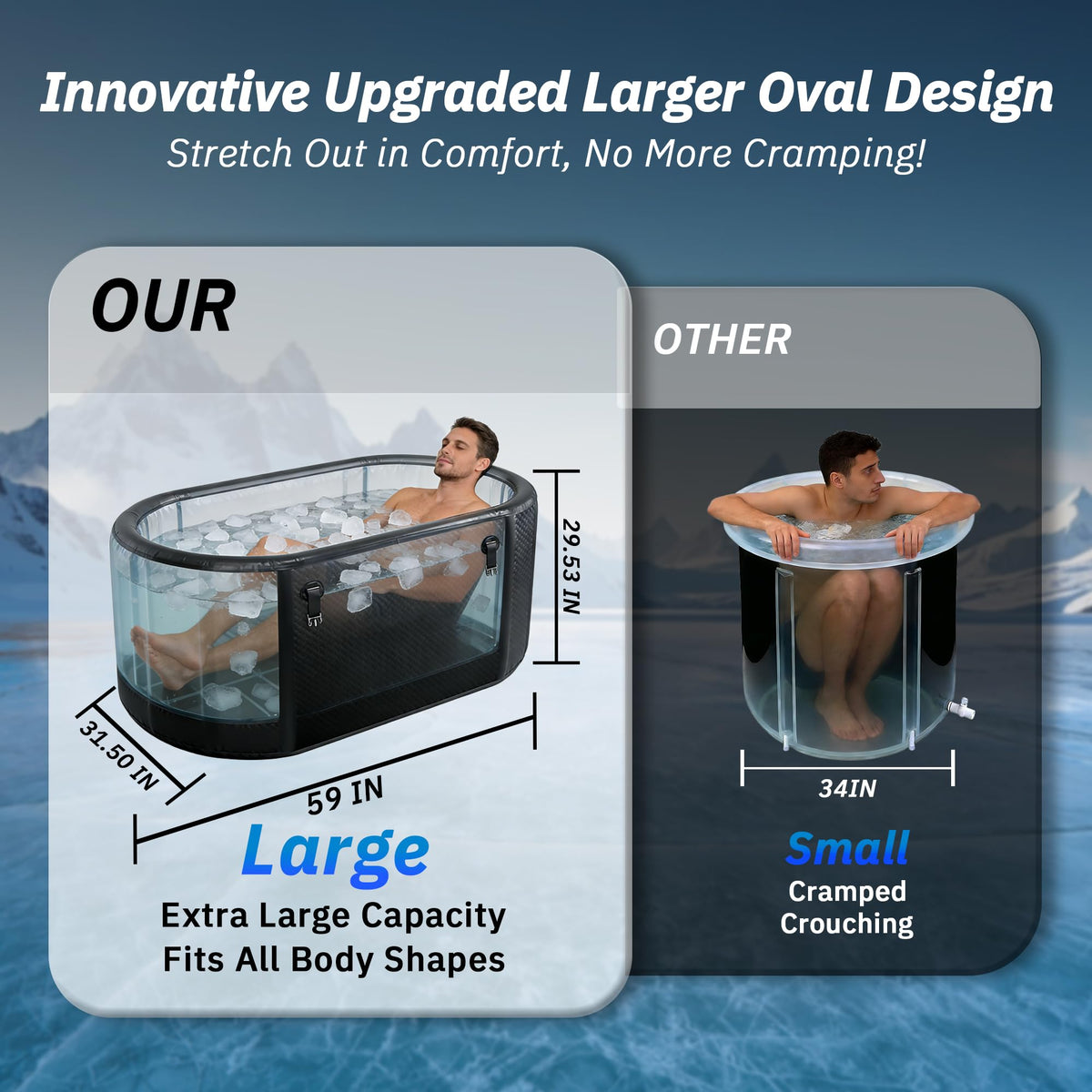 500L Large Ice Bath Tub with Lid, Oversized Inflatable Cold Plunge Tub for Tall Big People, Full Body Immersion, Compatible with Water Chiller, Portable Recovery Tub for Athletes Indoor Outdoor Use