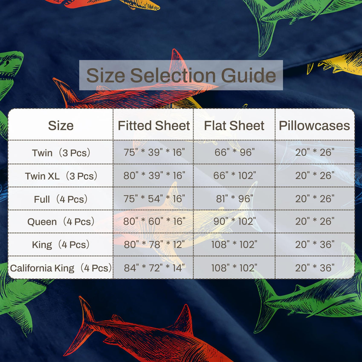 Shark Bedding Set 3 Pcs Marine Life Twin Sheets, Navy Blue